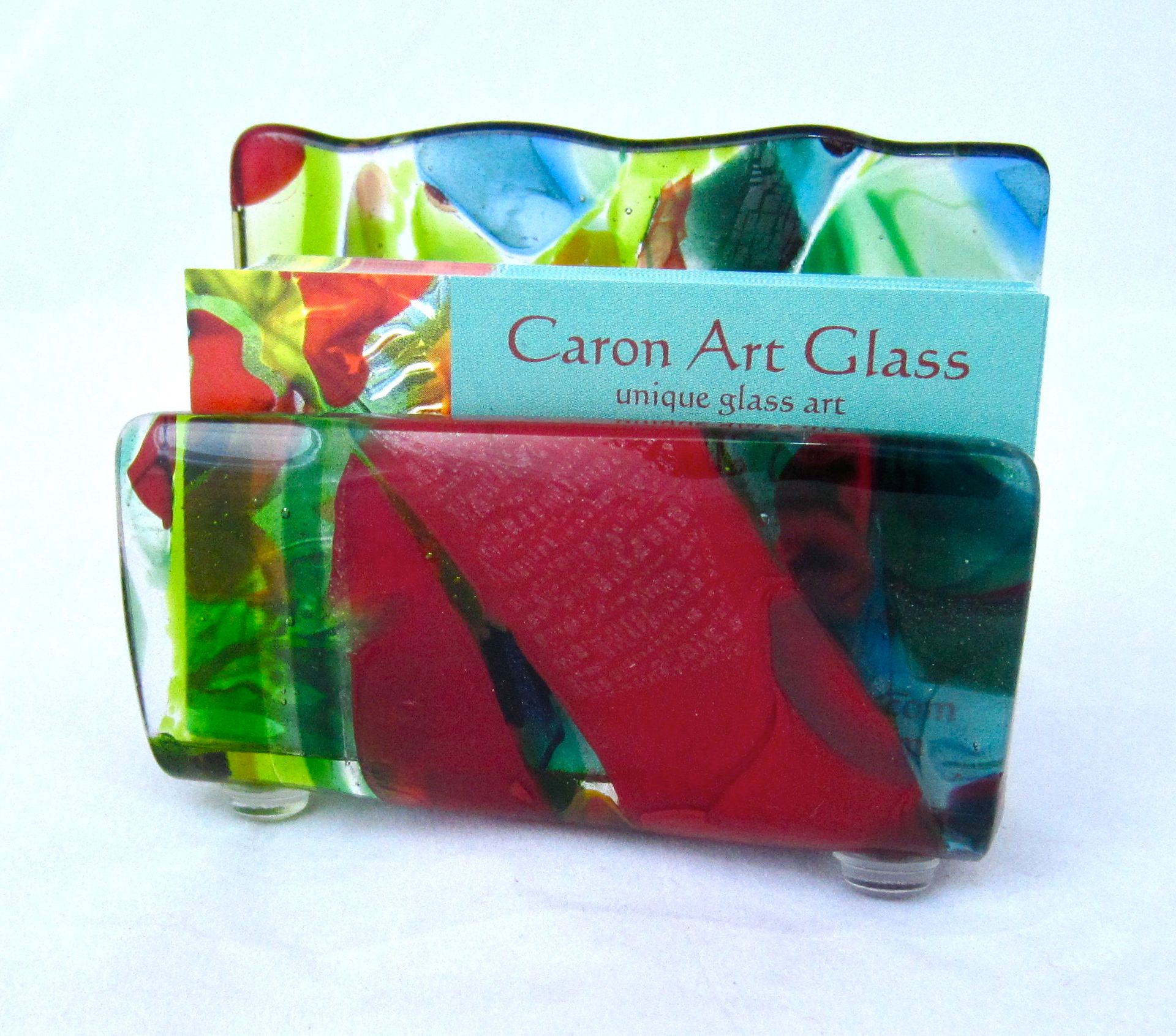 Abstract Tropical Fused Glass Business Card Holder Featuring Handmade Glass - Rain Forest 1