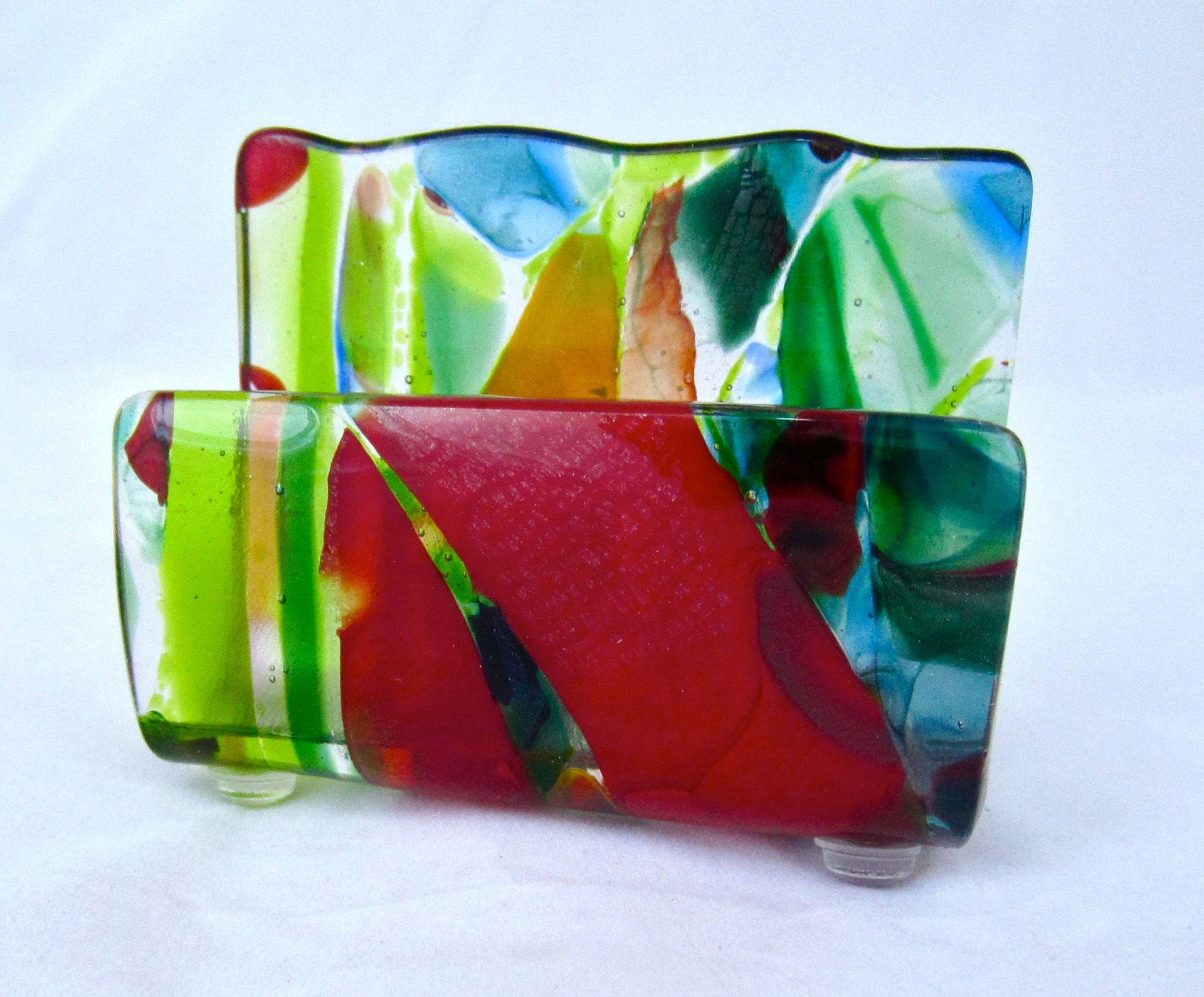 Abstract Tropical Fused Glass Business Card Holder Featuring Handmade Glass - Rain Forest 2