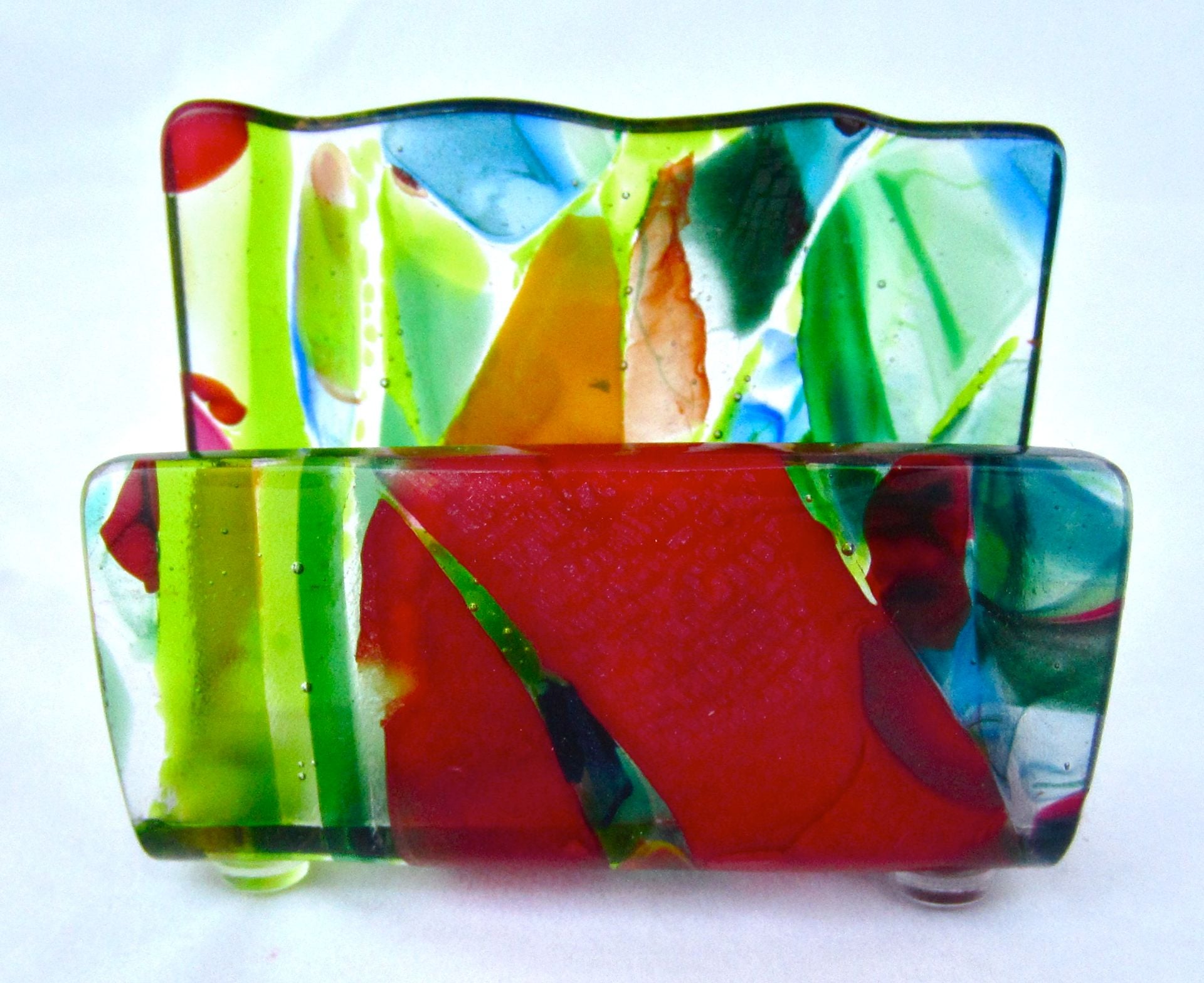 Abstract Tropical Fused Glass Business Card Holder Featuring Handmade Glass - Rain Forest 3