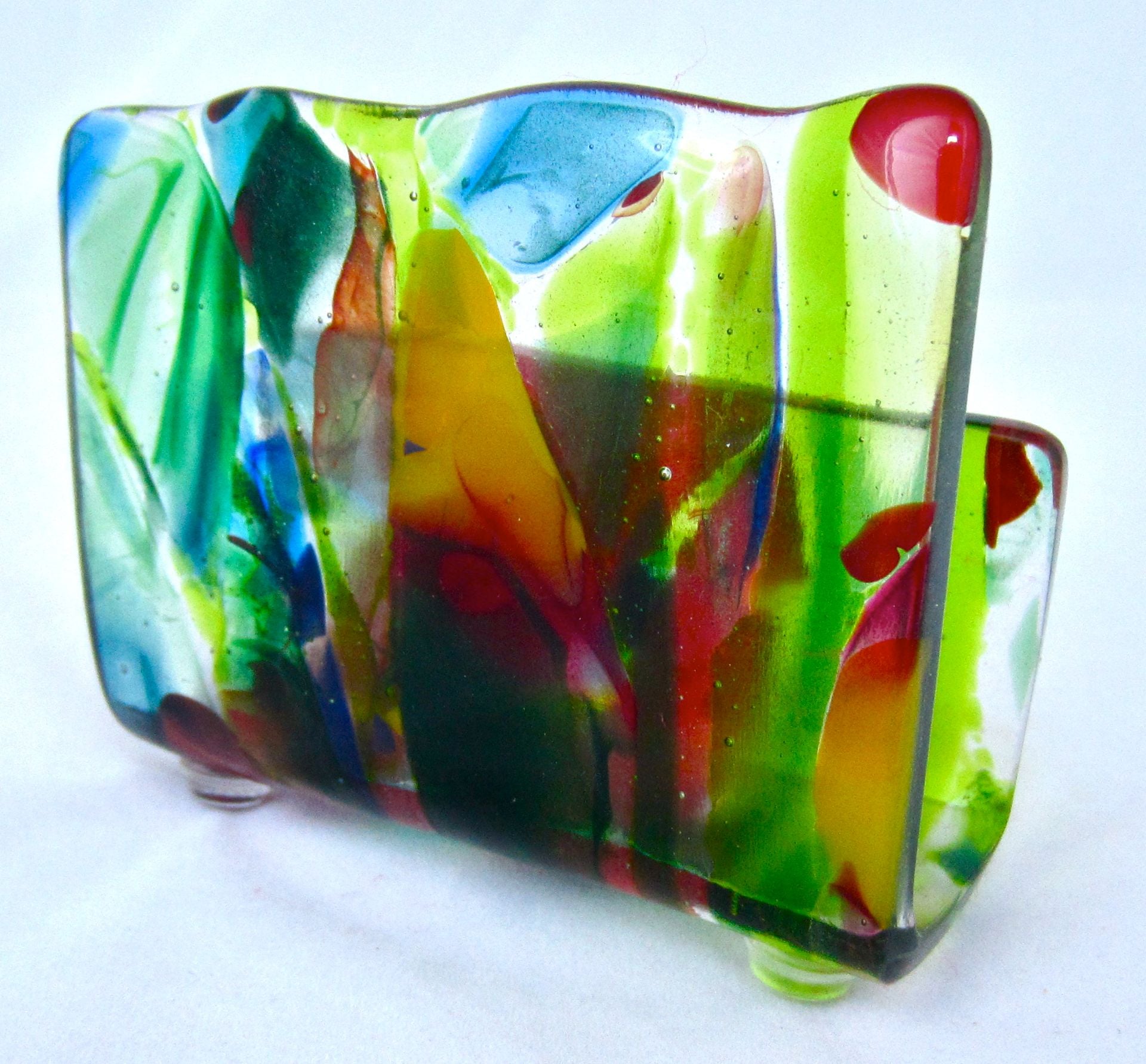 Abstract Tropical Fused Glass Business Card Holder Featuring Handmade Glass - Rain Forest 4