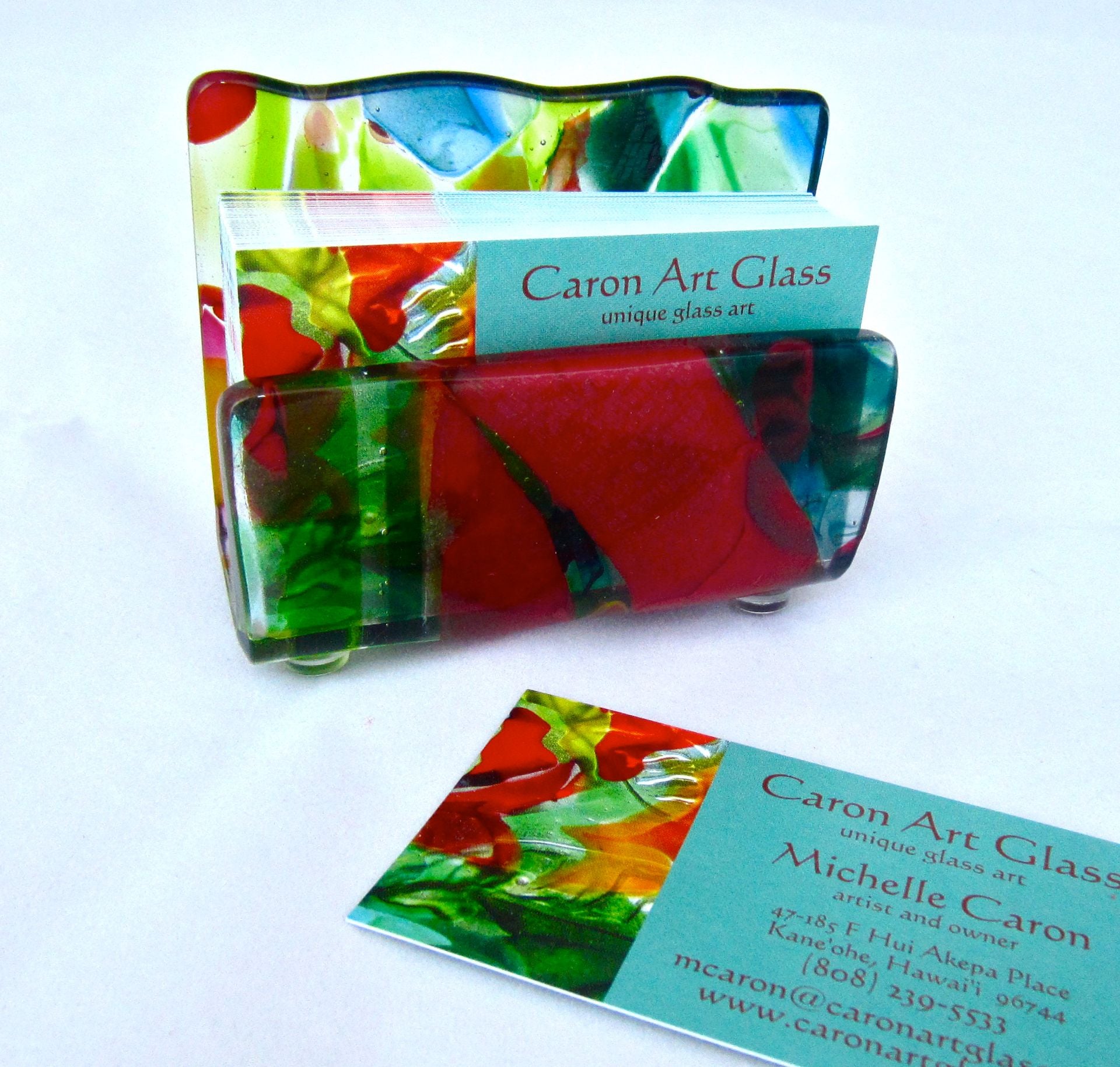 Abstract Tropical Fused Glass Business Card Holder Featuring Handmade Glass - Rain Forest 6