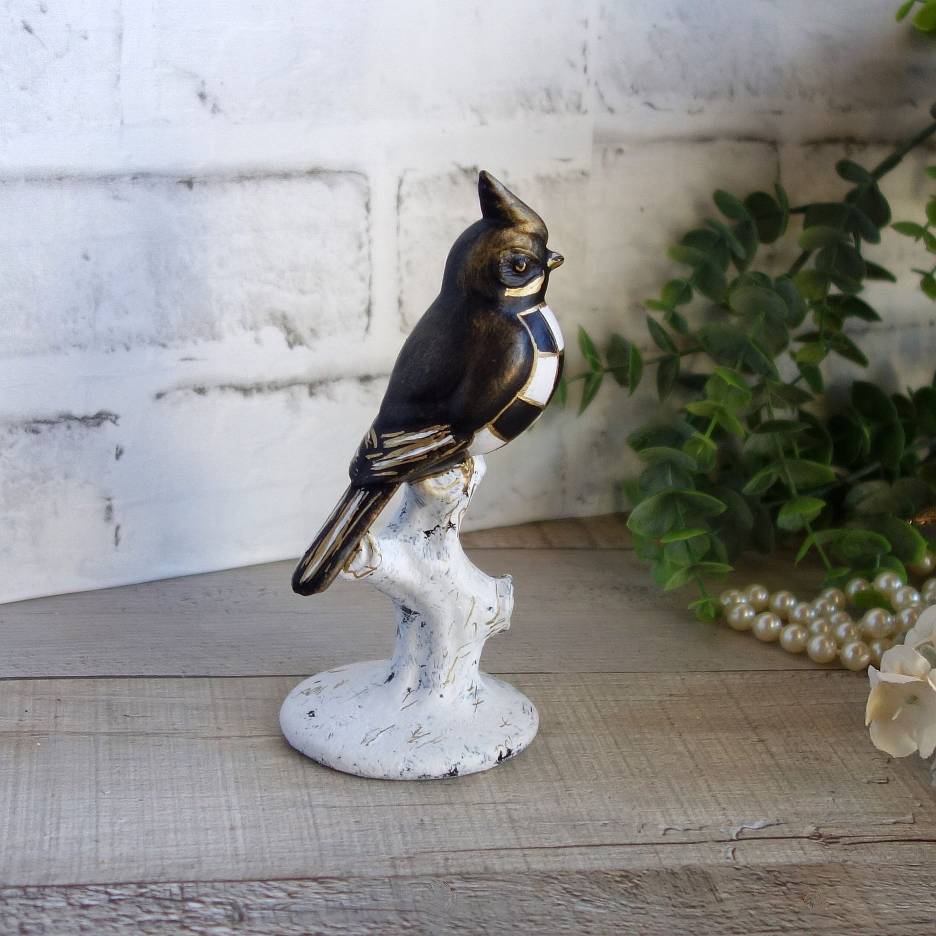 Courtly Checks Songbird Figurine Black And White Checks Decor 3 