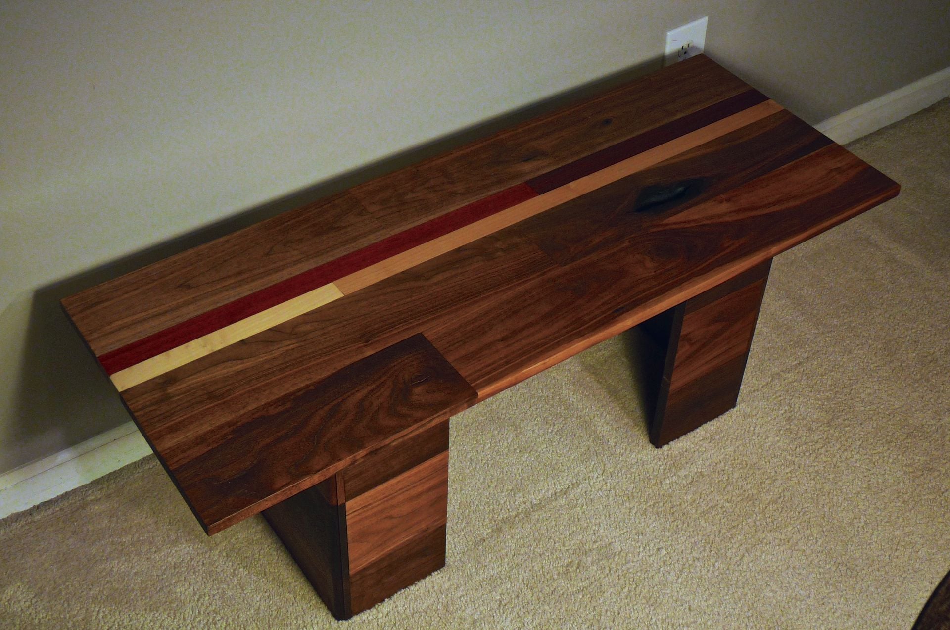 Modern Coffee Table In Walnut And Exotic Crimson Padauk -1 Available To Ship Today