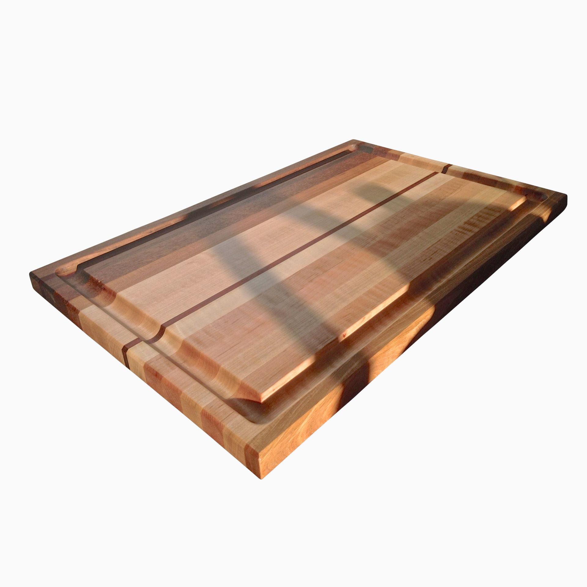 Edge Grain Cutting Board With Juice Groove & Exotic Woods: Walnut, Exotic Red Palm & Padauak