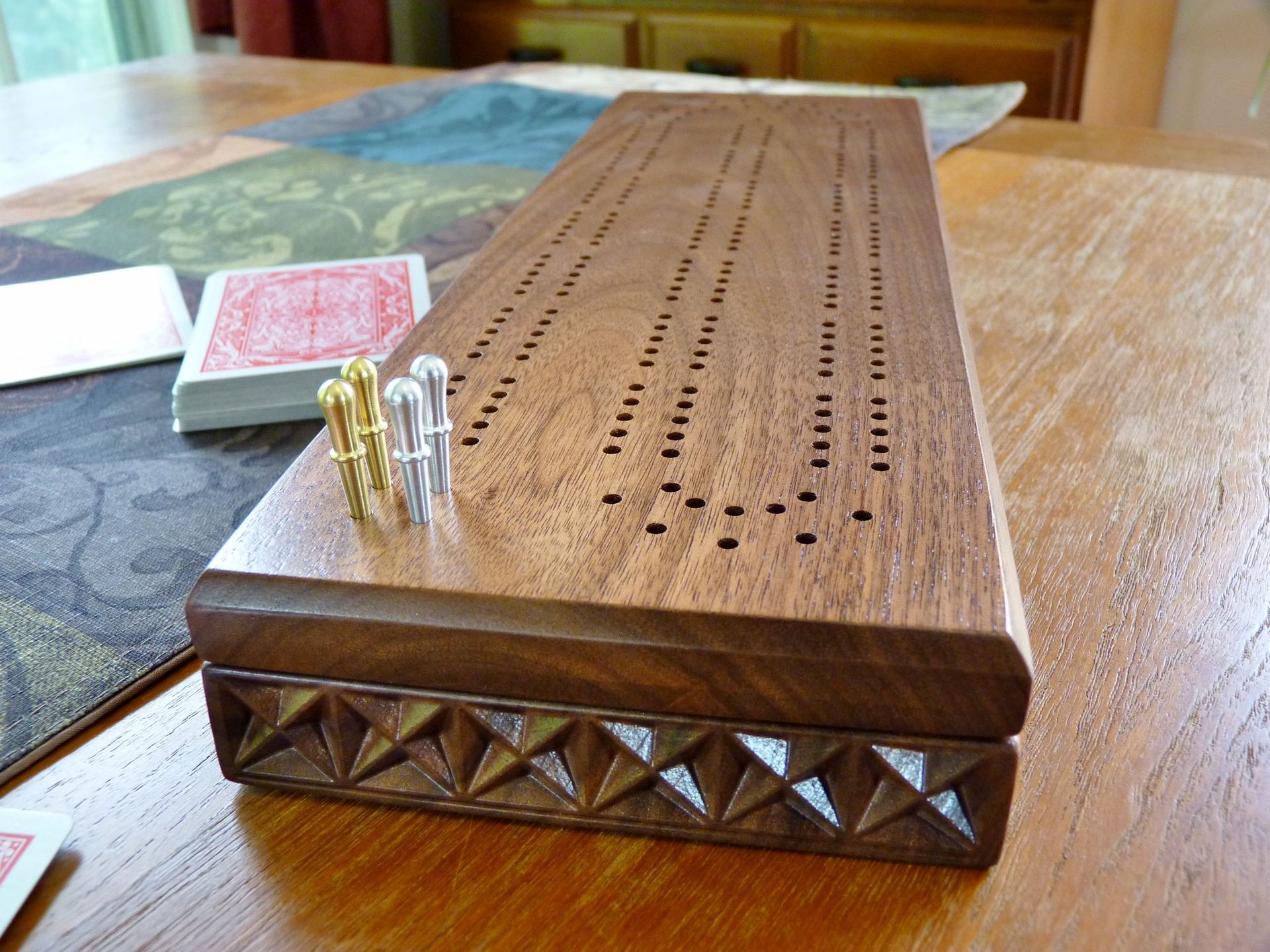 Carved Cribbage Board In Walnut Or Cherry Wood 2