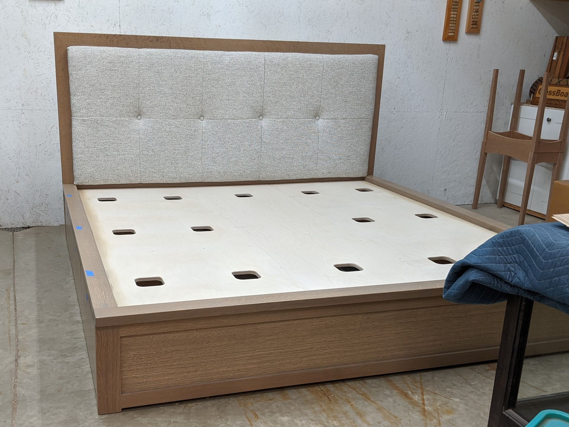 White Oak Storage Platform Bed With Padded Headboard 1 