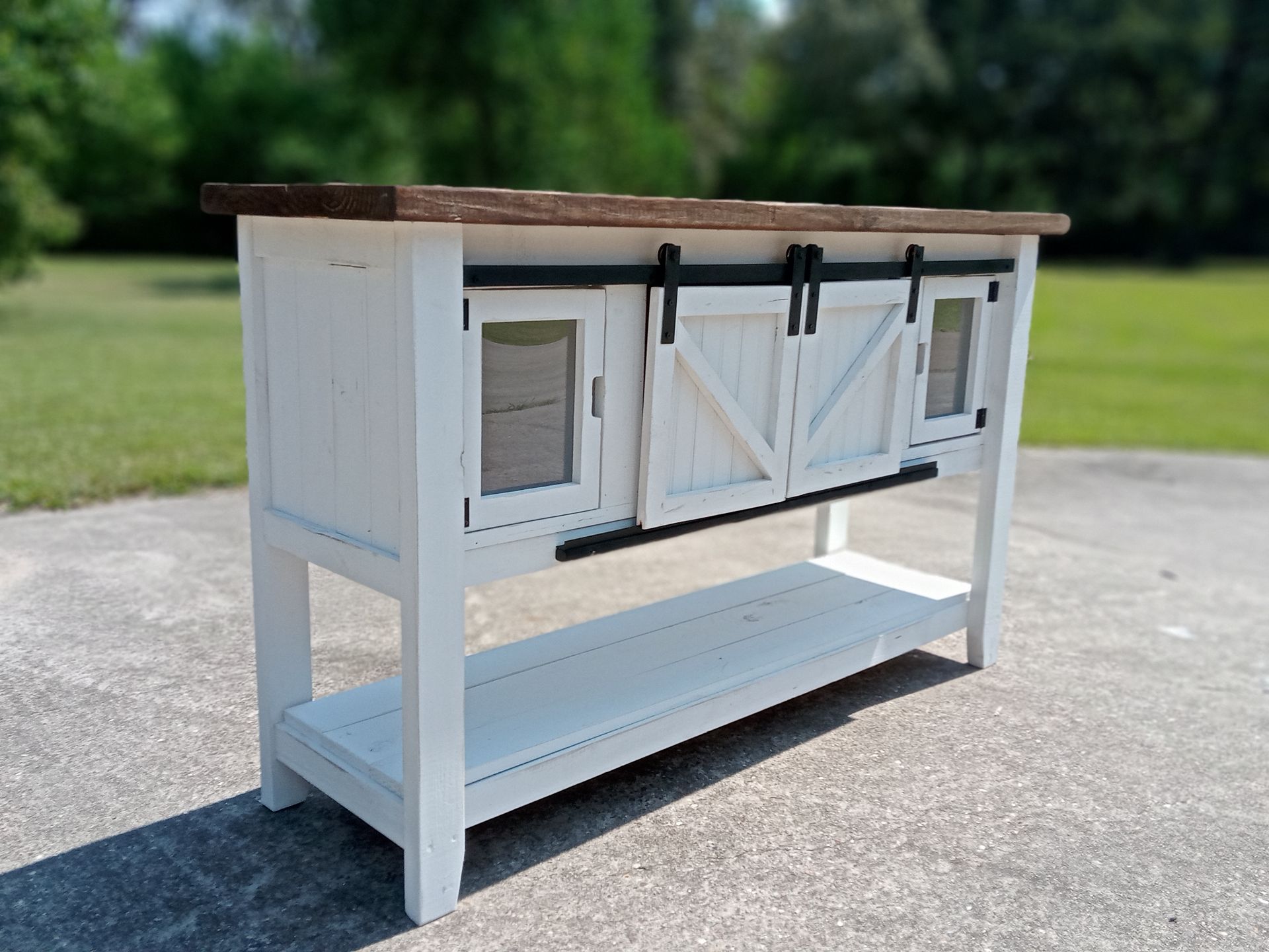 Farmhouse Buttet With Shiplap Sliding Doors White And Brown Glass Doors Custom Sizes Made To Order