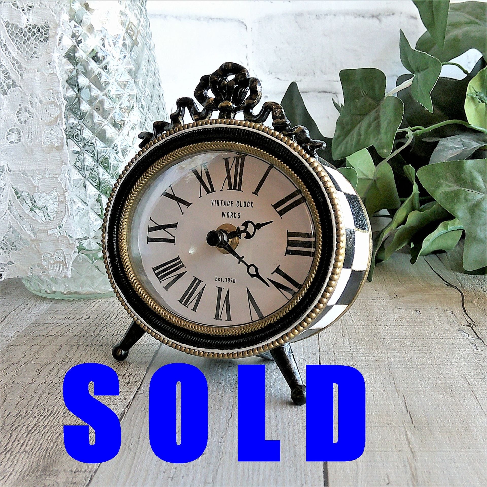 Courtly Clock Hand Painted Checks Clock Checkered Decor 1 