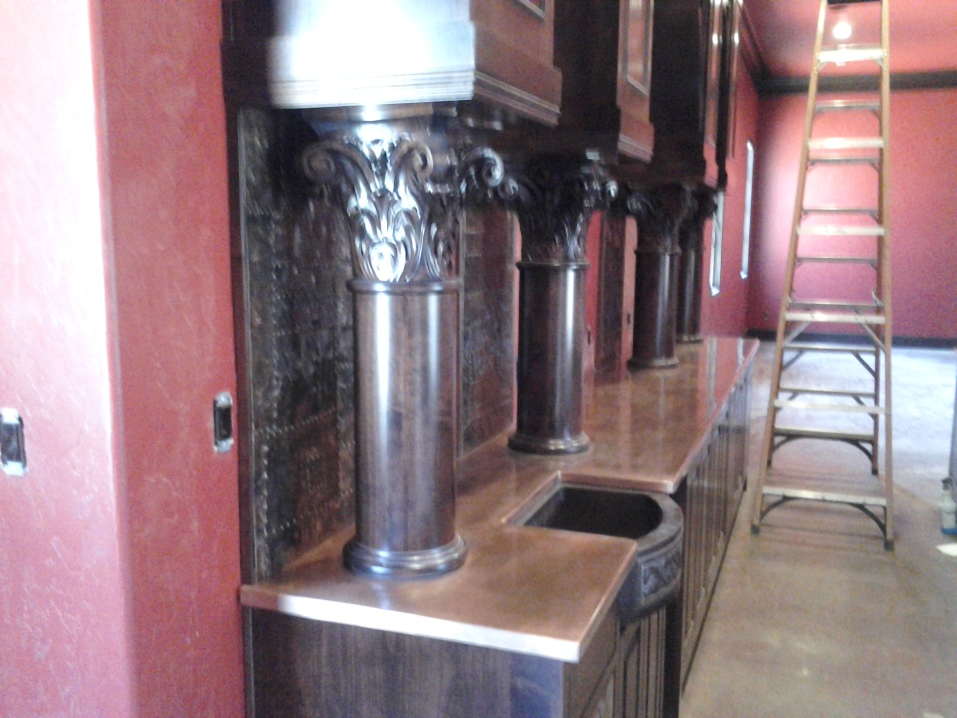 Distressed Copper Riveted Panels And Copper Bar Top