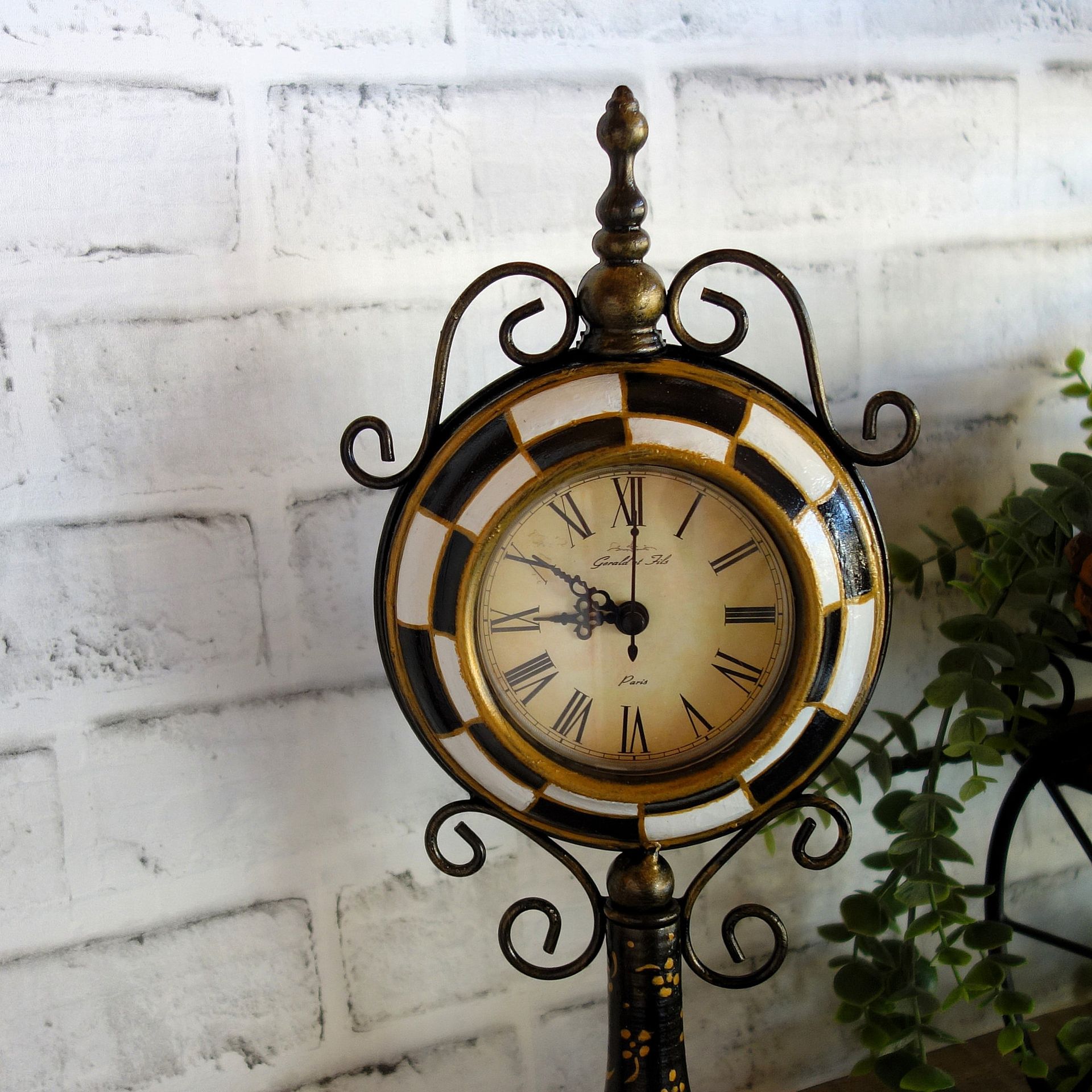 Courtly Clock Hand Painted Black And White Checks Clock Whimsy Checked Clock 2 