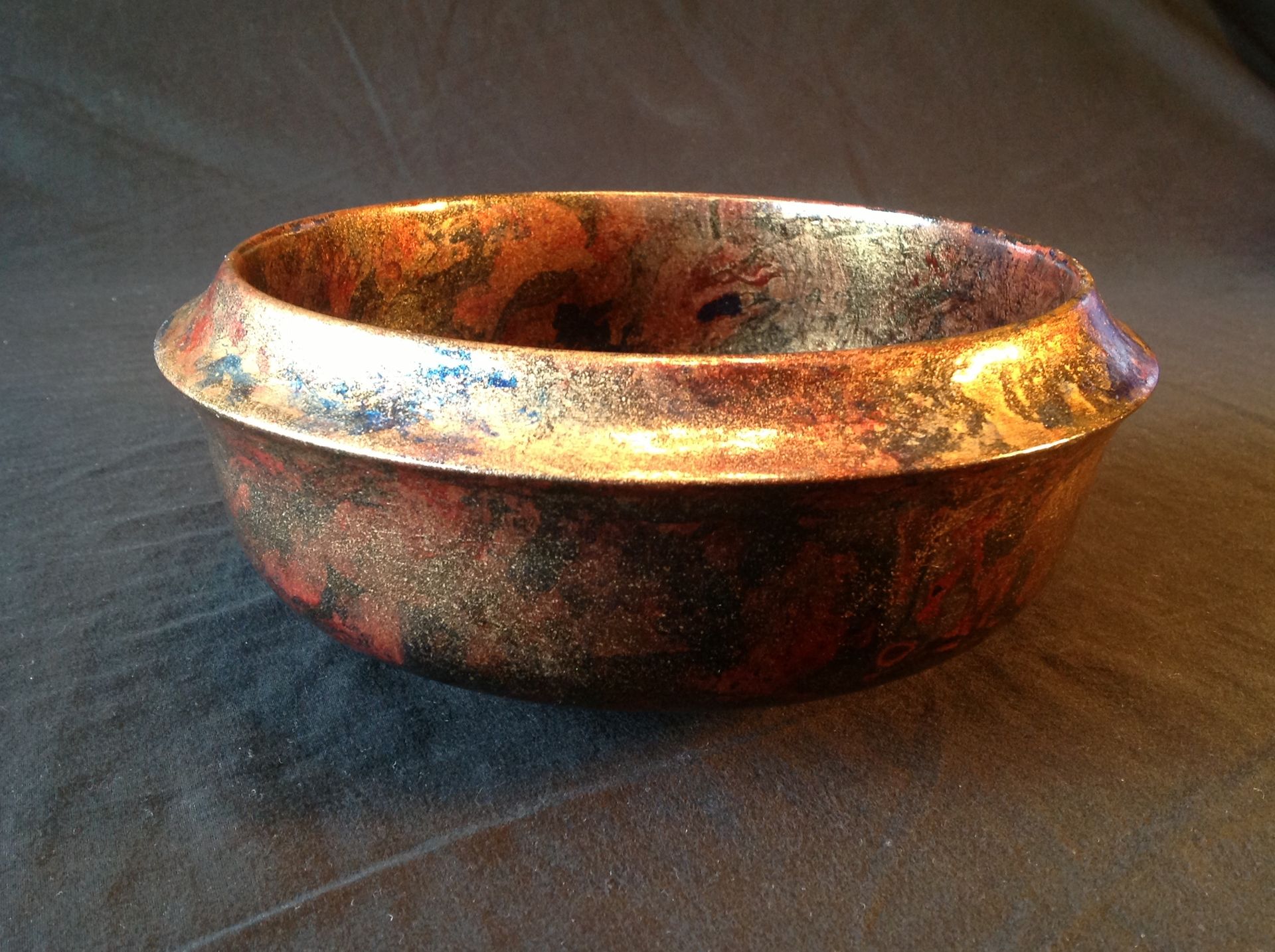 Nine Inch Maple Bowl With Gold Toned Hand Applied Colors