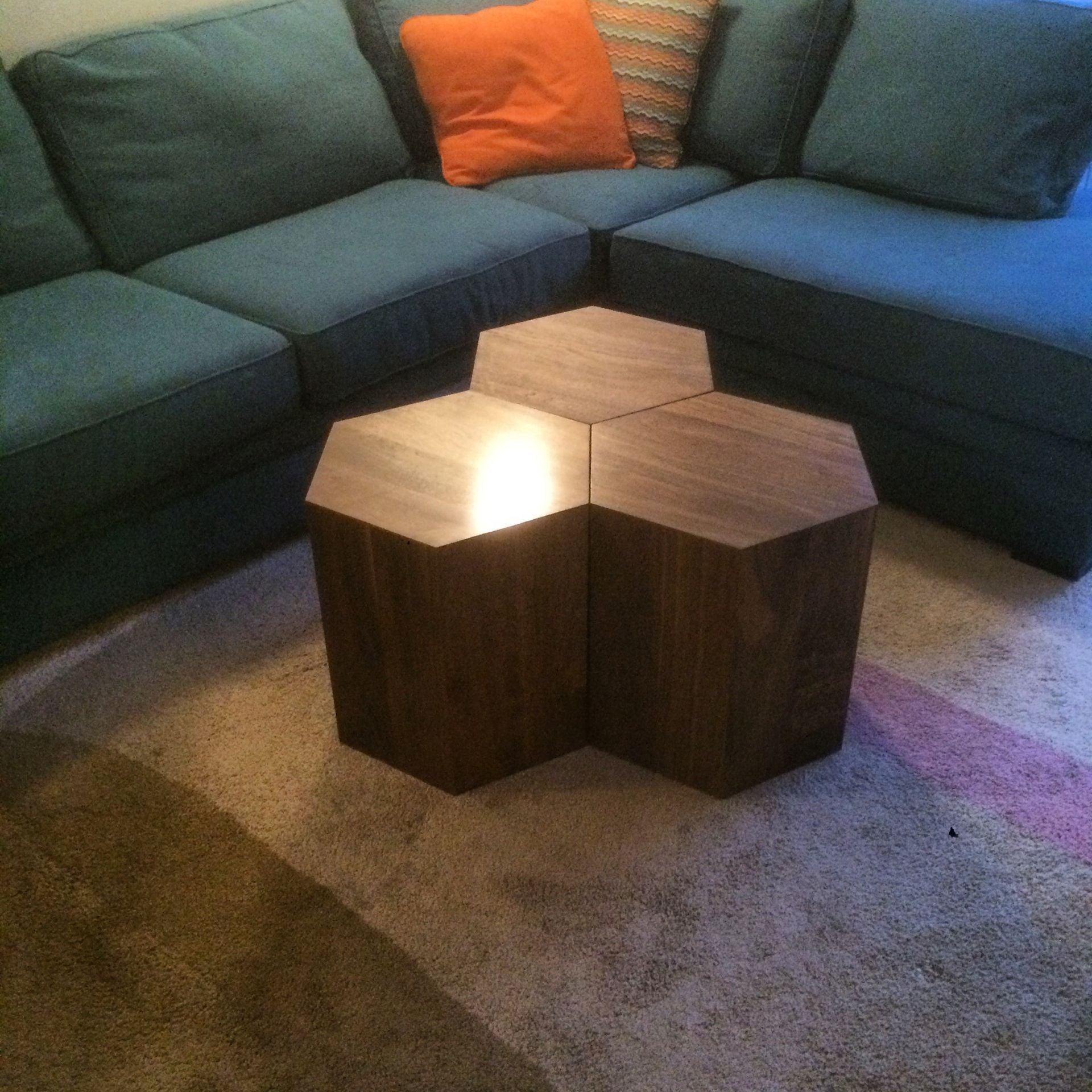 Hexagon Walnut Modern Geometric Table