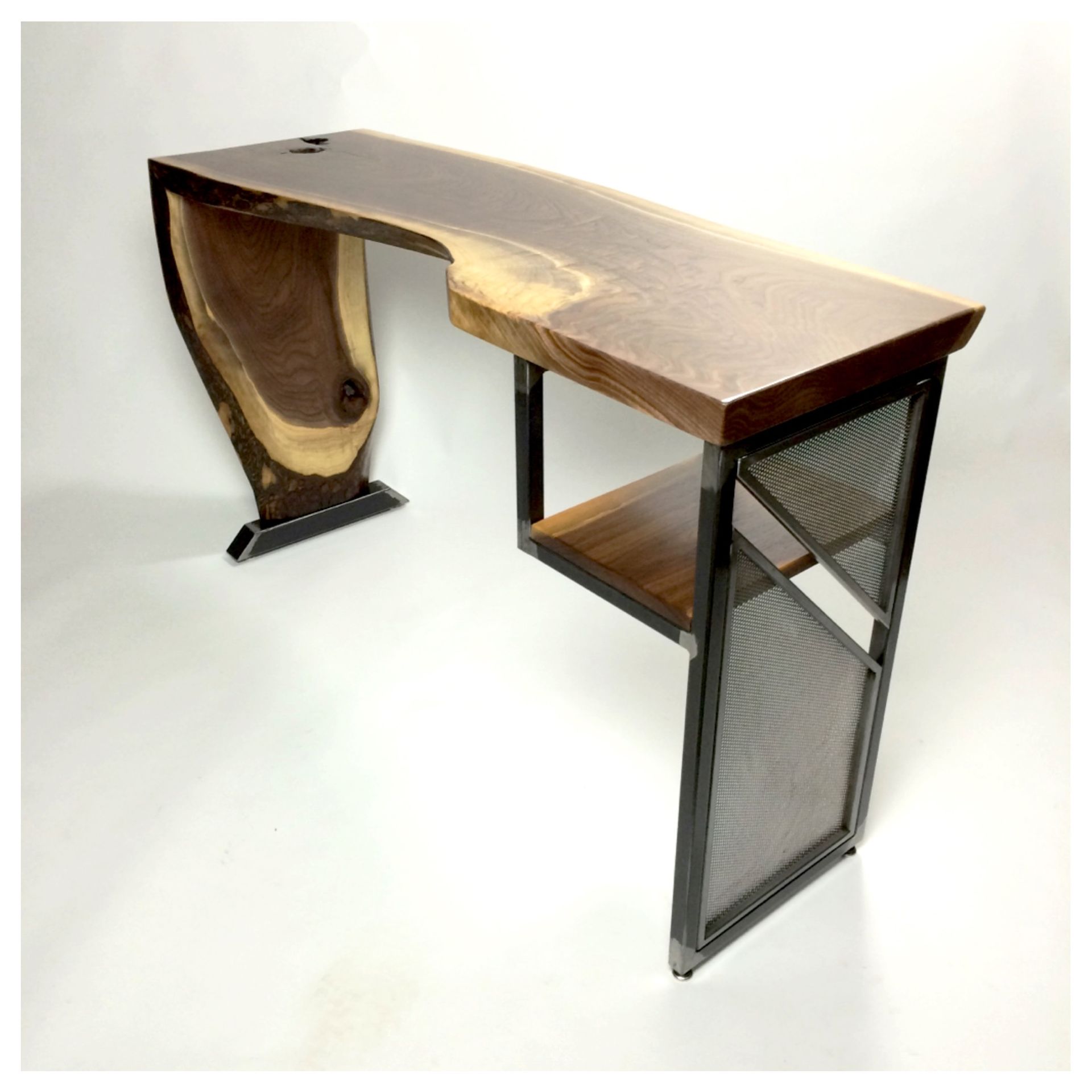 Live Edge Waterfall Desk Modern Industrial Steel Wood 5