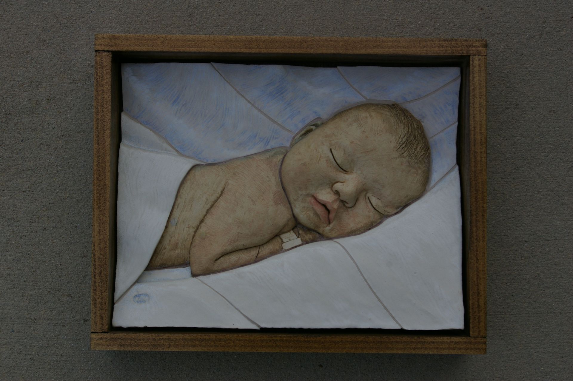 Infant Portrait: Ceramic Tile Relief With Poplar Frame 3 
