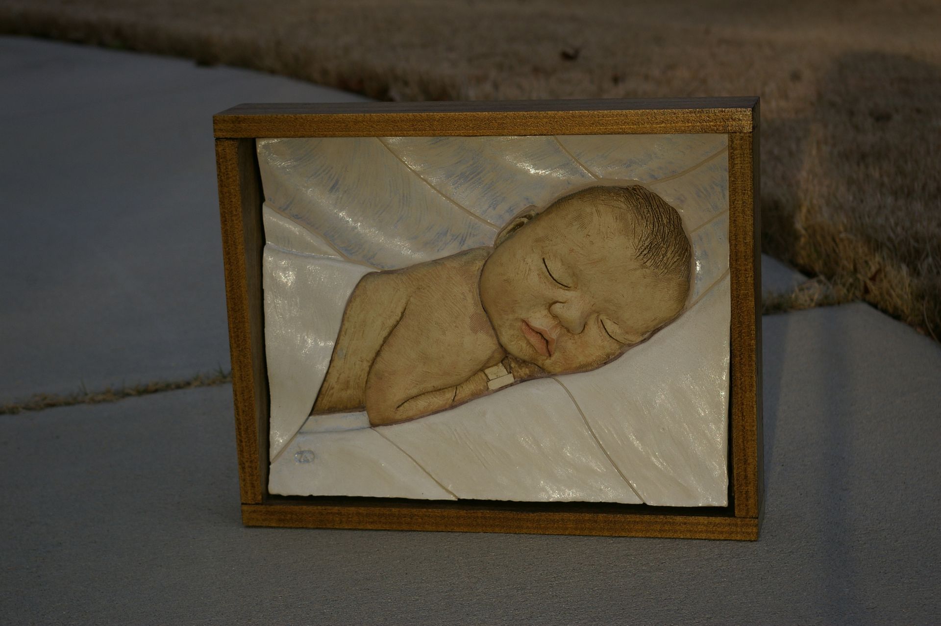 Infant Portrait: Ceramic Tile Relief With Poplar Frame 2 