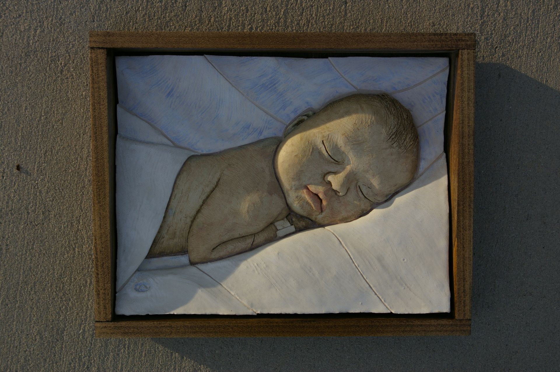 Infant Portrait: Ceramic Tile Relief With Poplar Frame