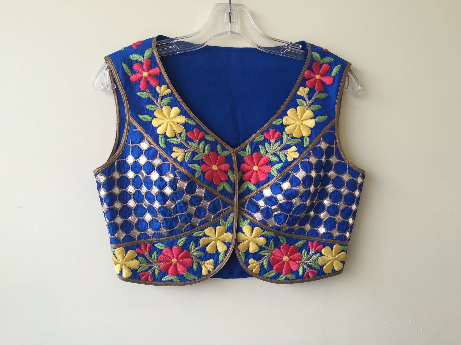Blue Silk Jacket With Mirror ,Thread  Hand Embroidery