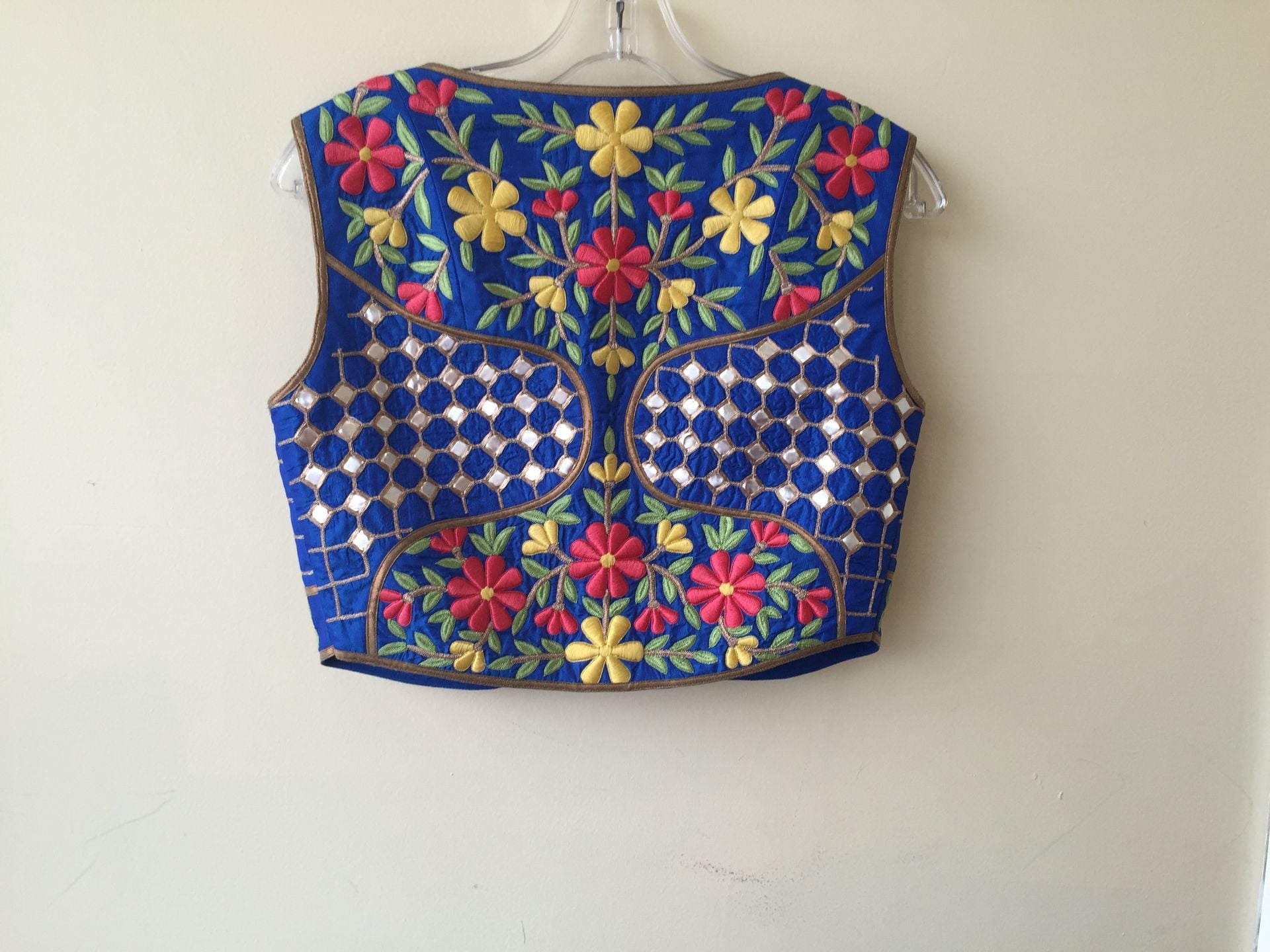 Blue Silk Jacket With Mirror ,Thread Hand Embroidery 2