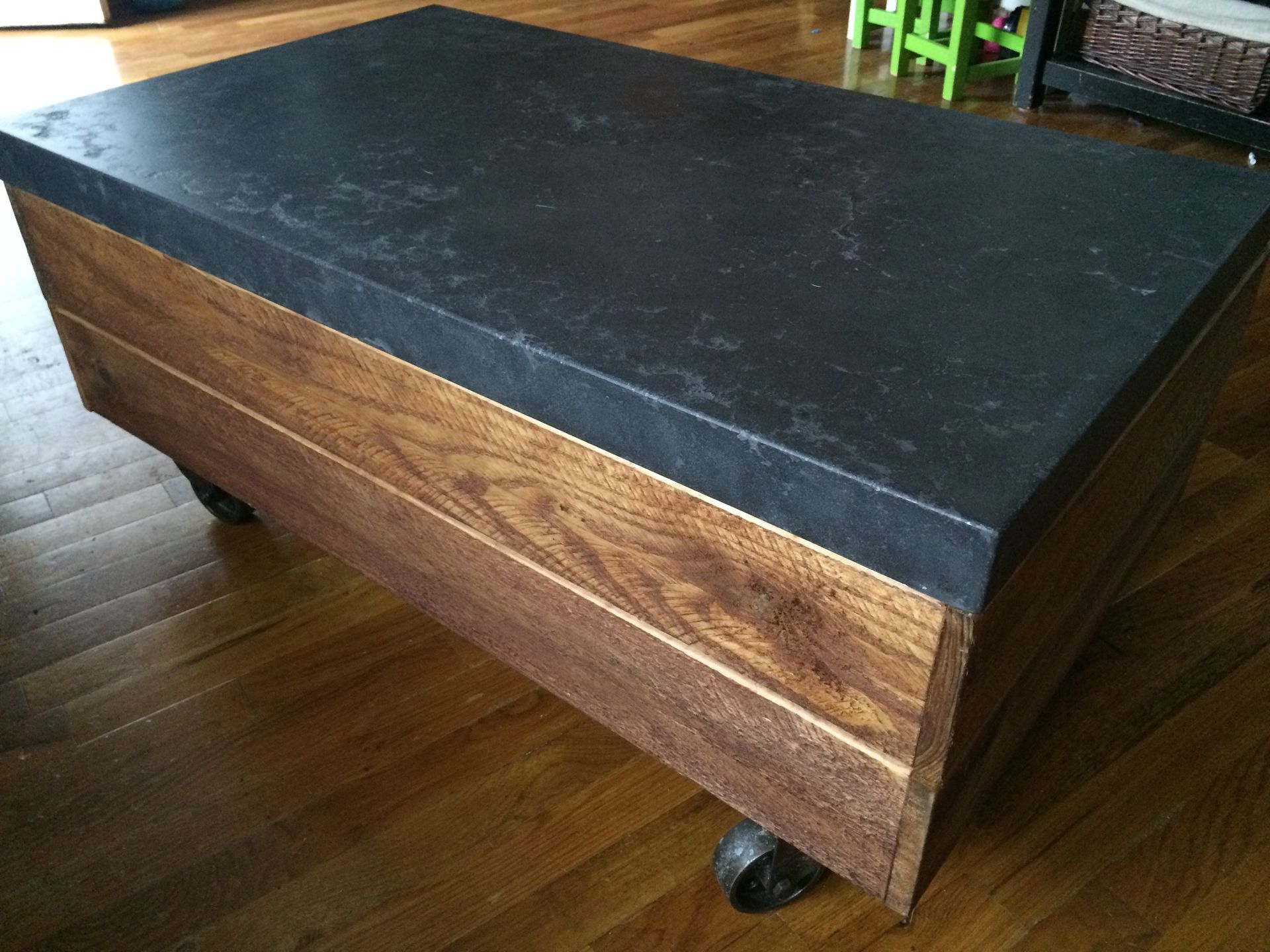 Reclaimed Barn Wood Table Concrete Top Vintage Casters 2