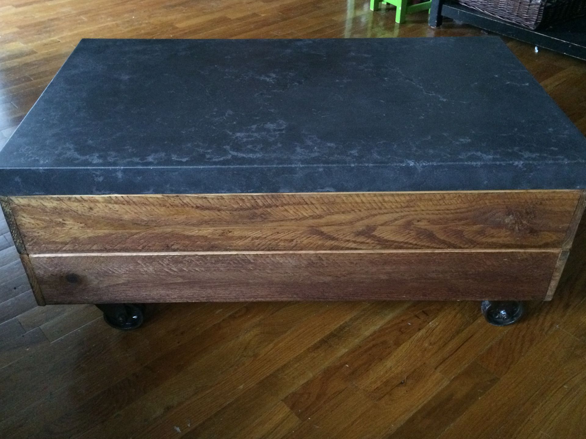 Reclaimed Barn Wood Table Concrete Top Vintage Casters 3