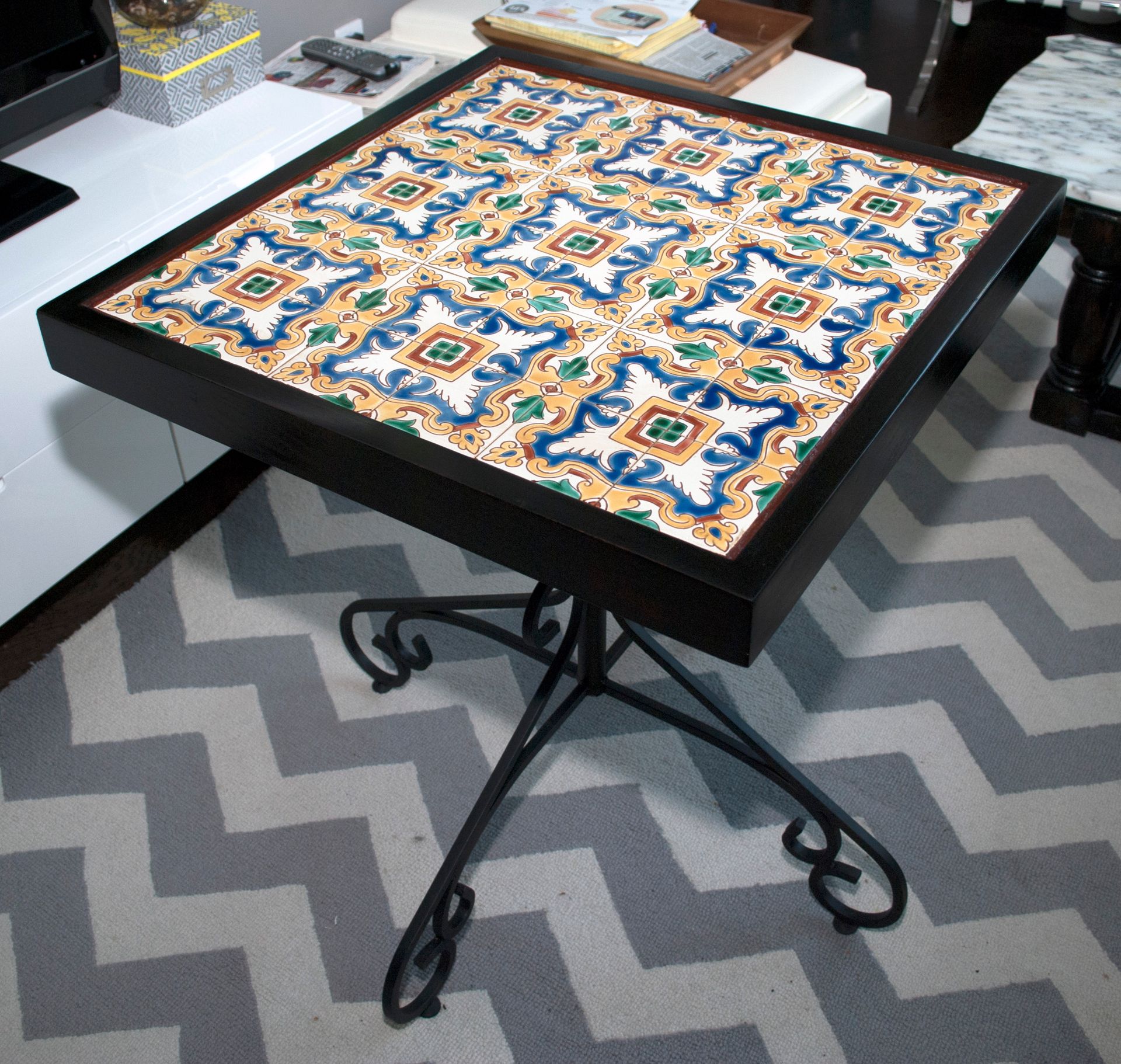 Spanish Artist Tile Table With Broad Icon Antique Base 3