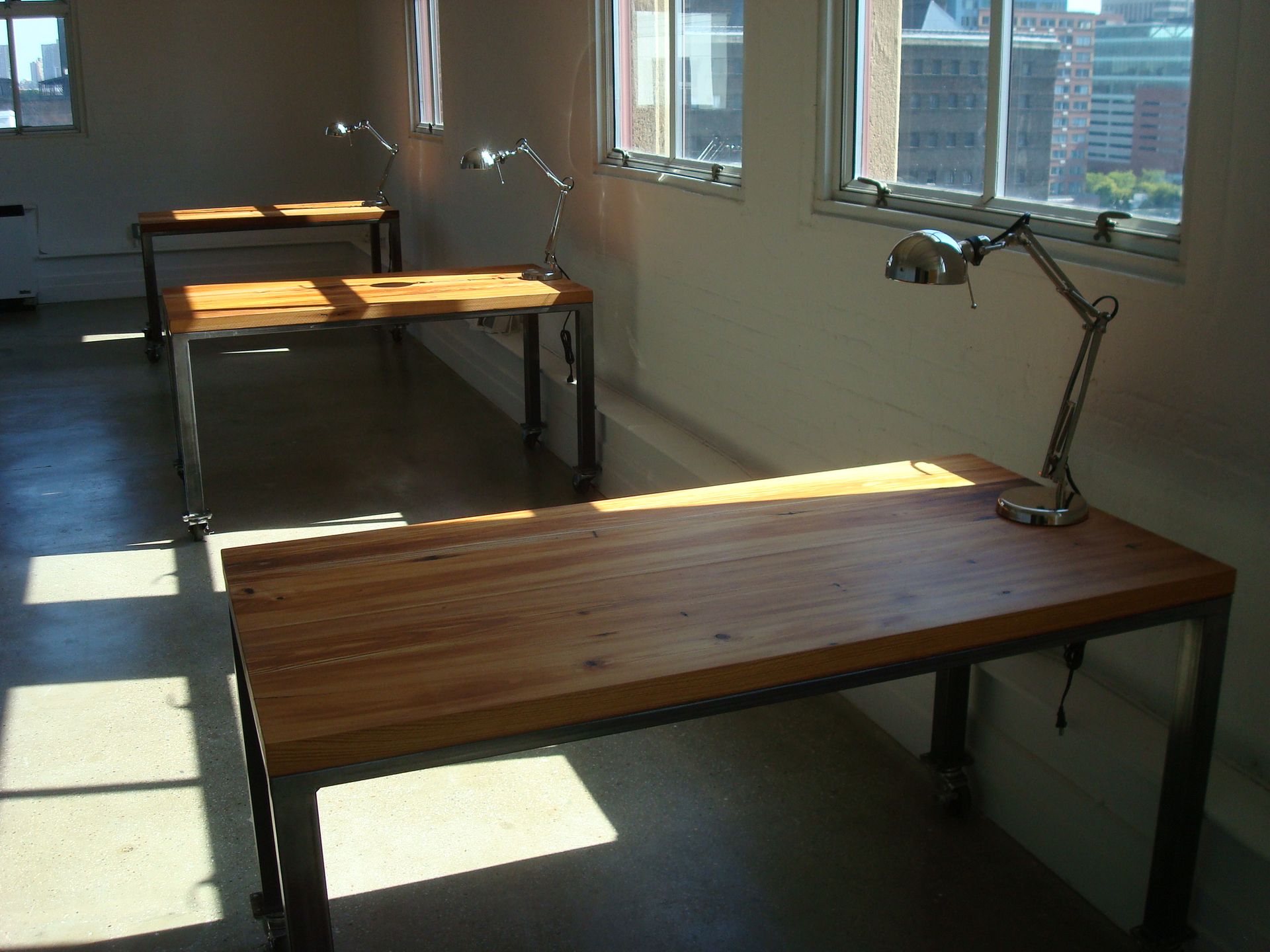 Wood And Steel Desk On Casters