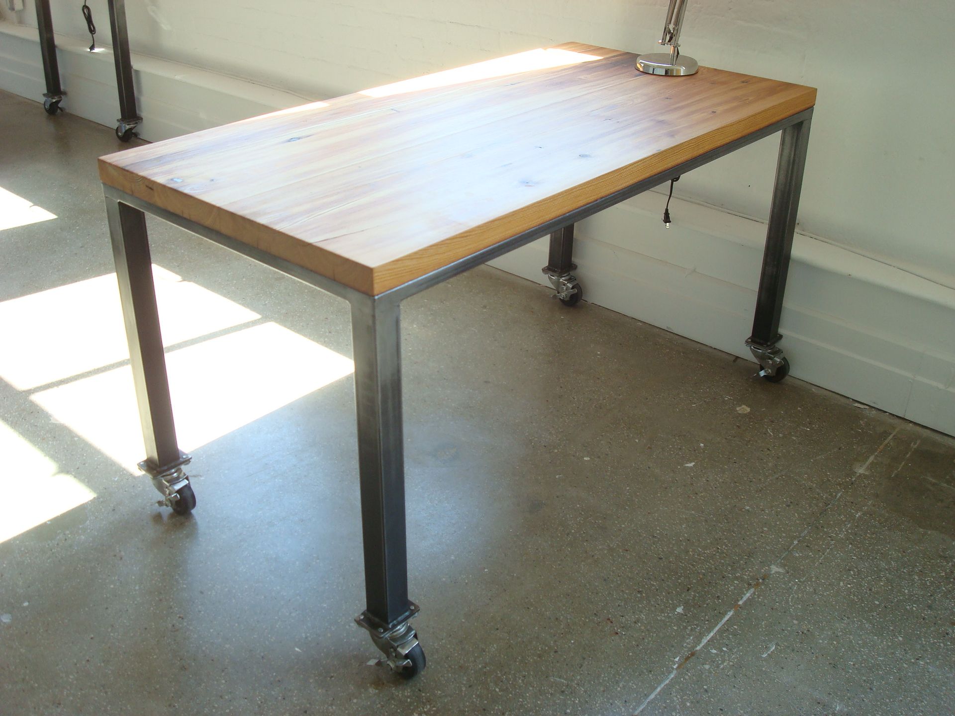 Wood And Steel Desk On Casters 3 
