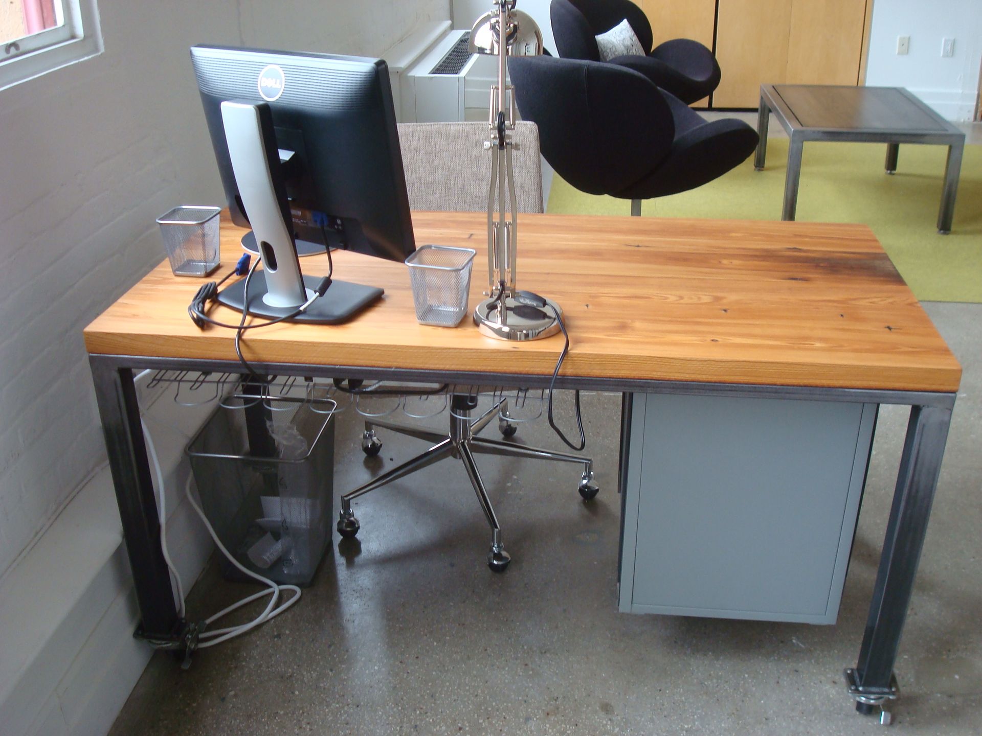 Wood And Steel Desk On Casters 4 