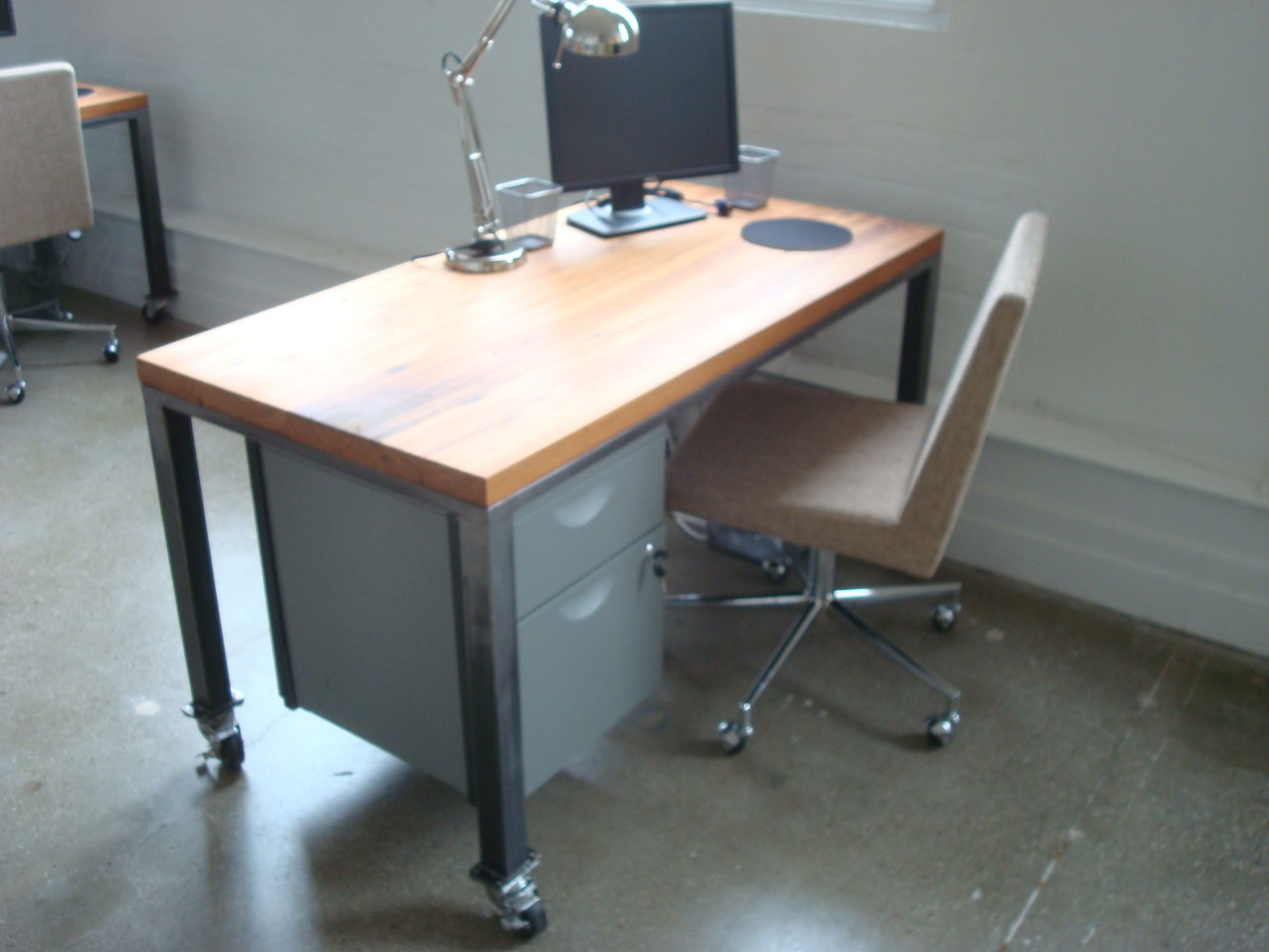 Wood And Steel Desk On Casters 5 