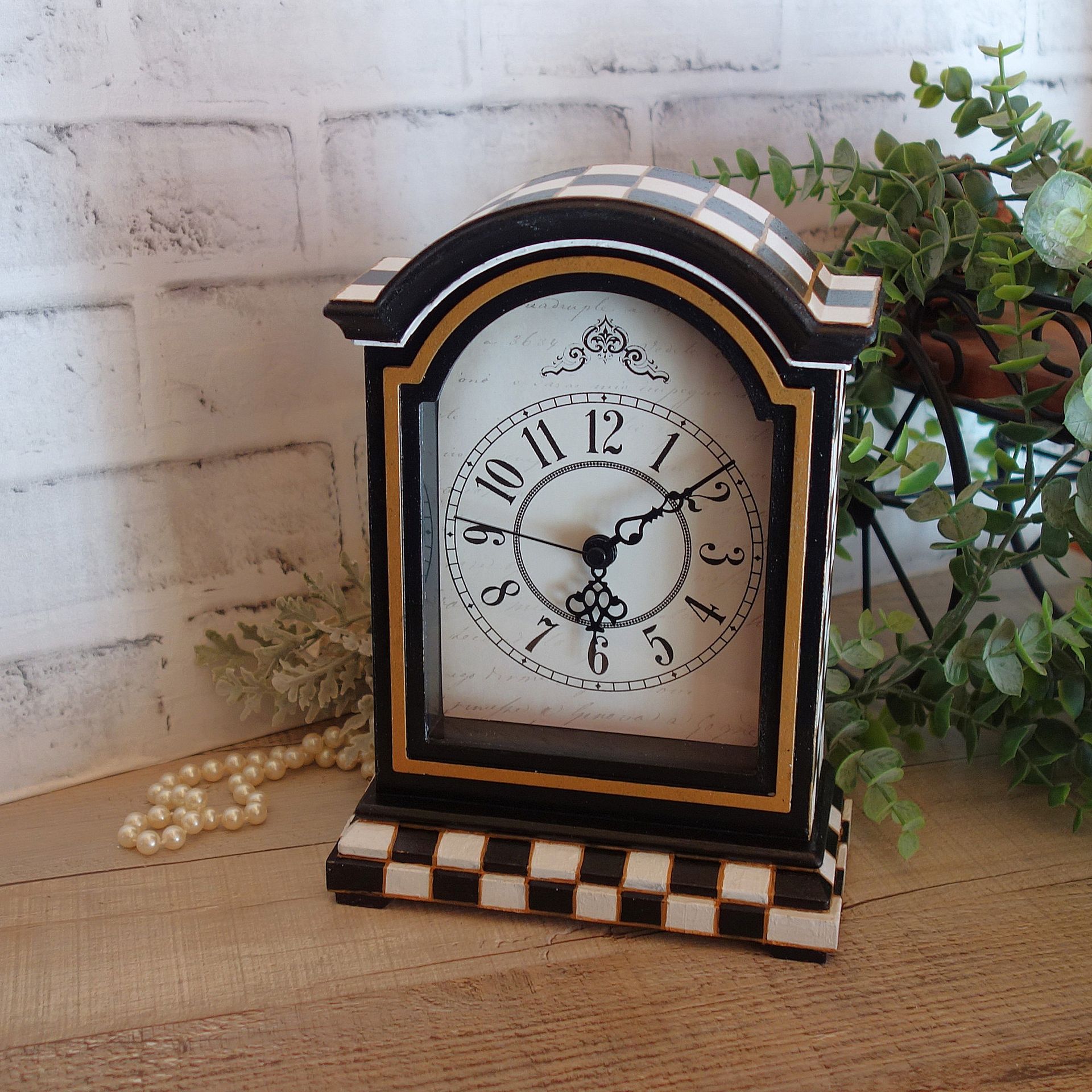 Courtly Mantle Clock Black And White Checked Clock Decor 4 