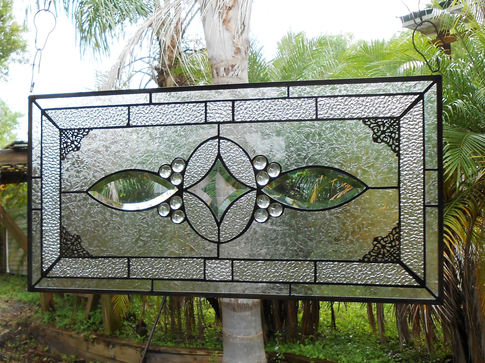 Stained Glass Transom Window, Glass Window Valance, Beveled Glass Panel 4 
