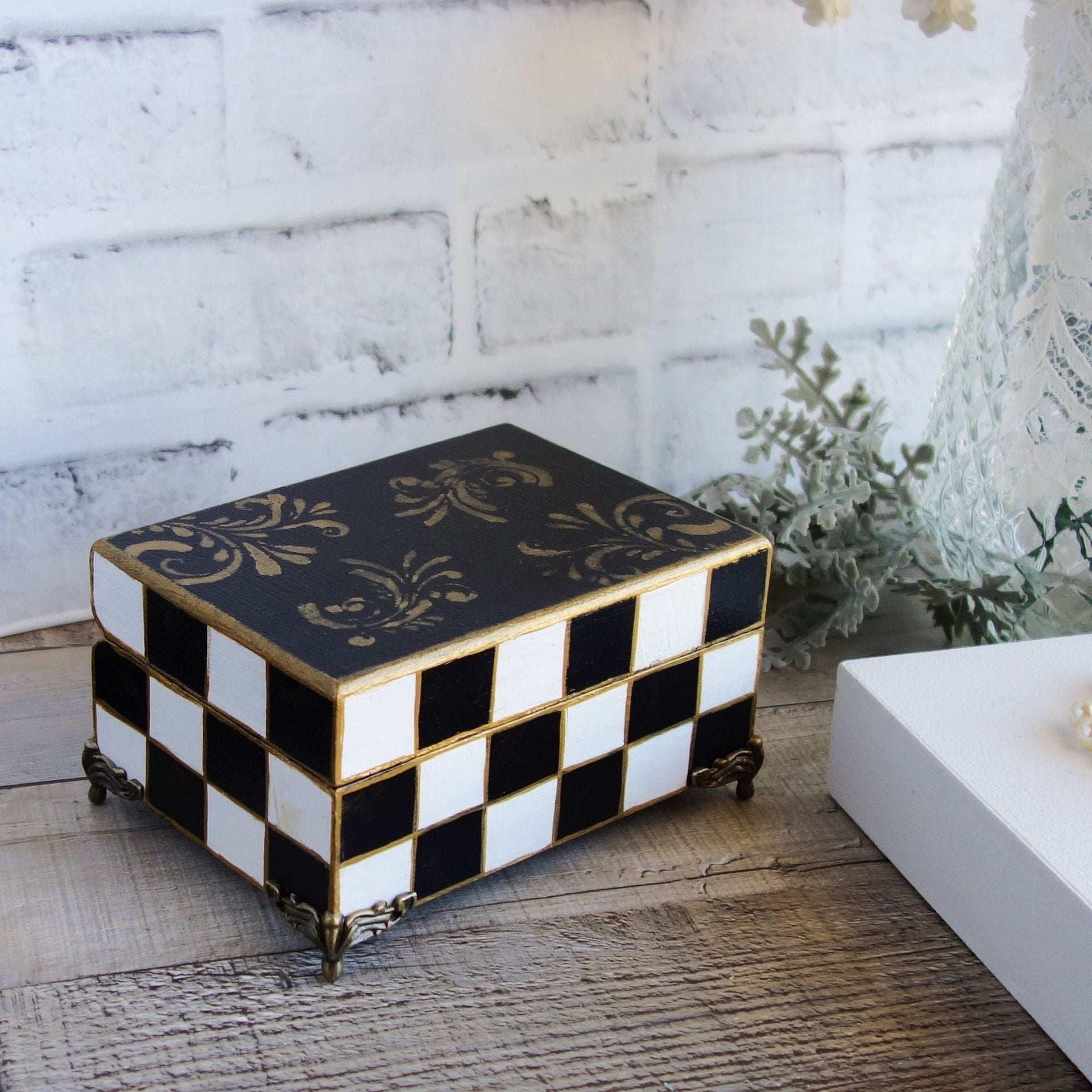 Black And White Checks Jewelry Box Checked Gift Box 2 