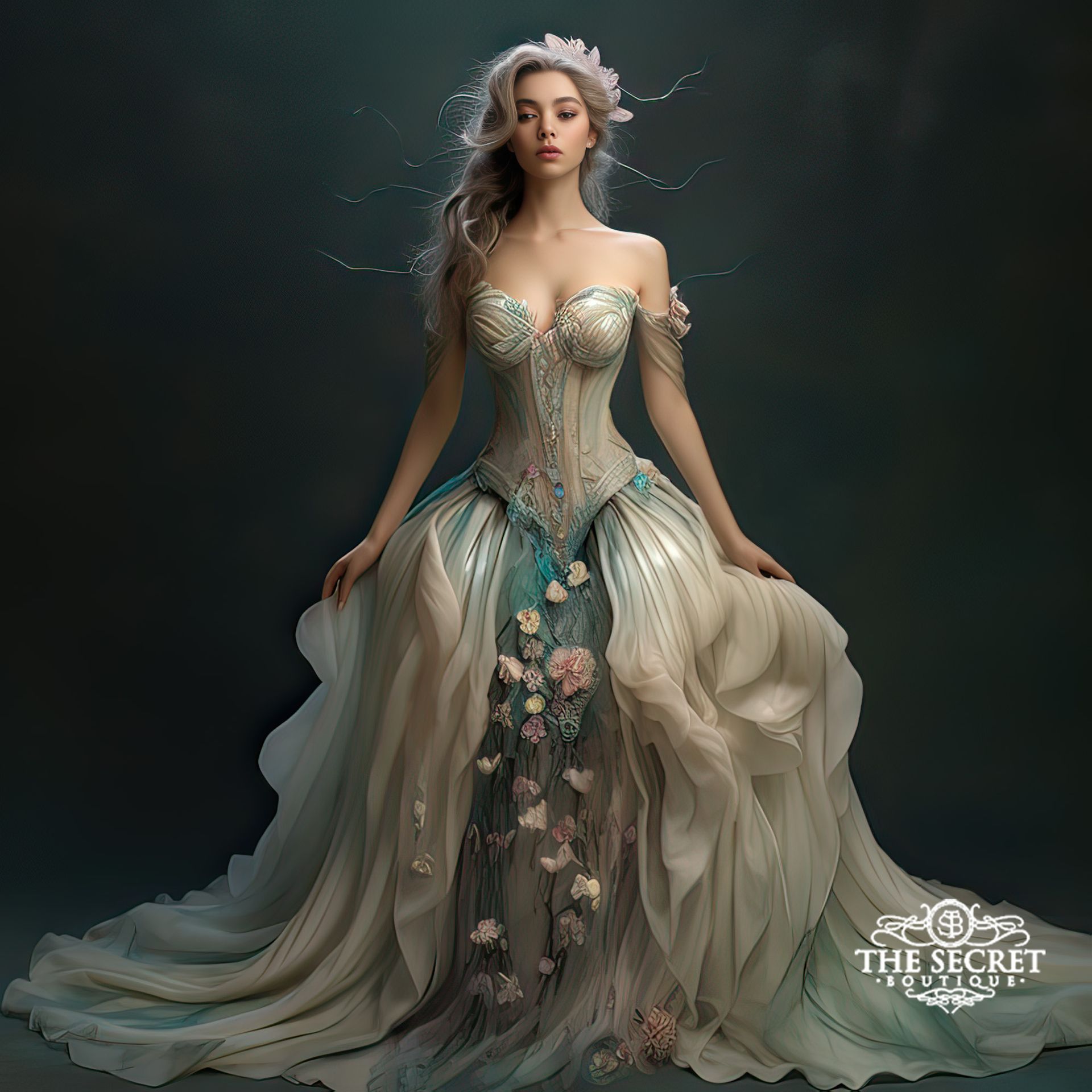Corset With Flowers Bridal Gown Ai Art Inspired