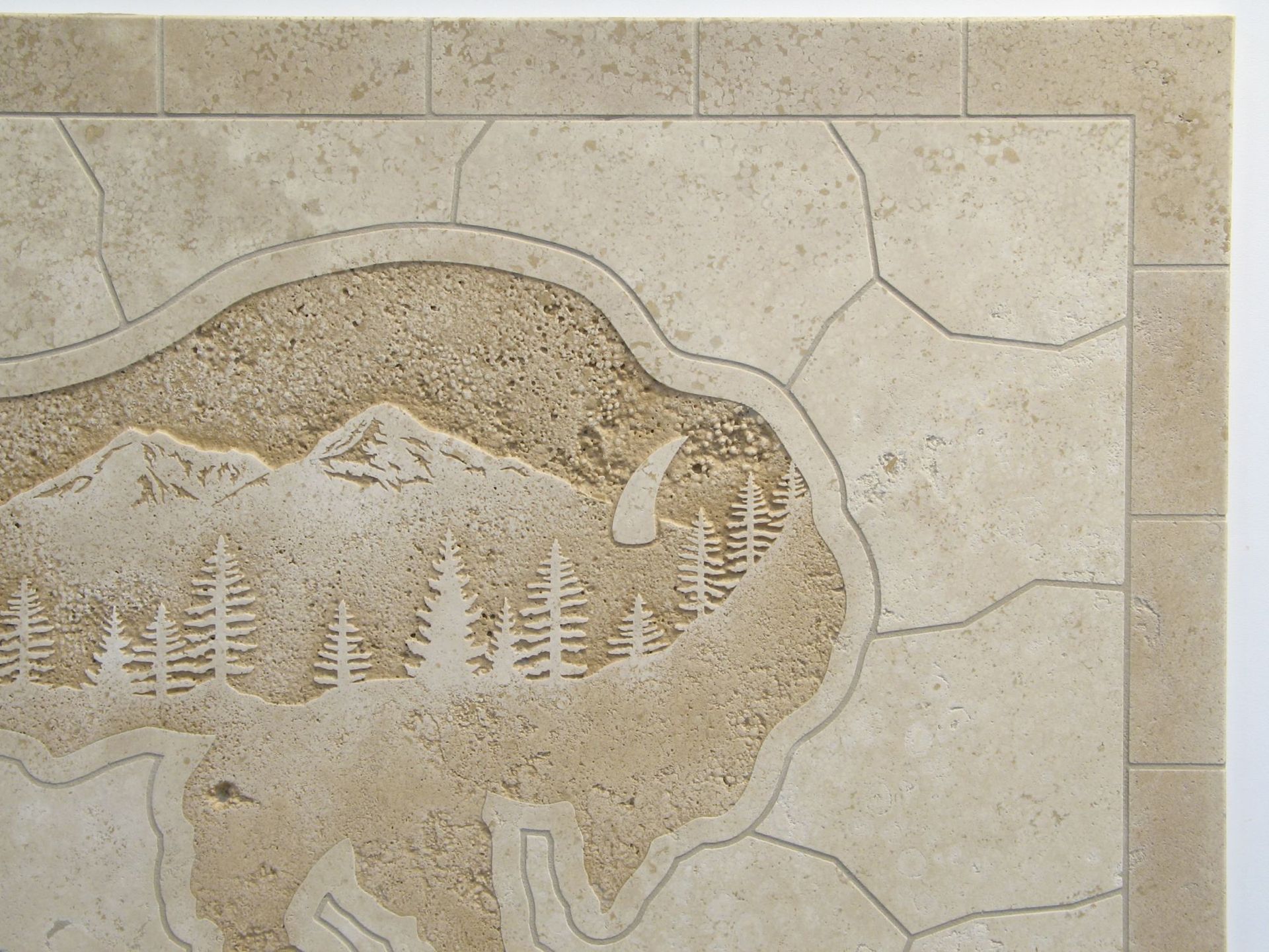Etched Tile Travertine Buffalo Mural 6