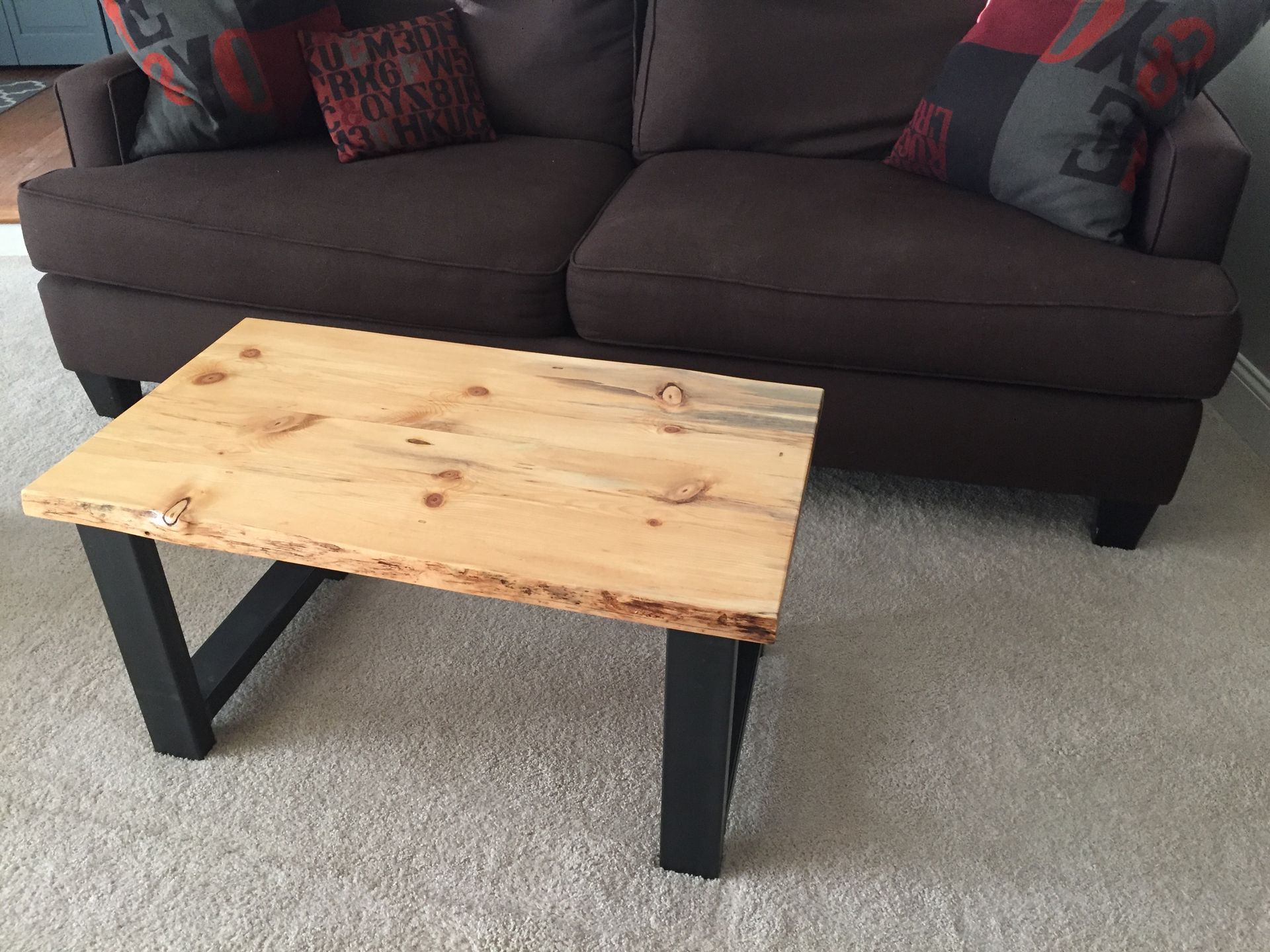 Live Edge Beetle Kill Pine Wood Top Coffee Table W/ Steel Frame - Handmade In Denver