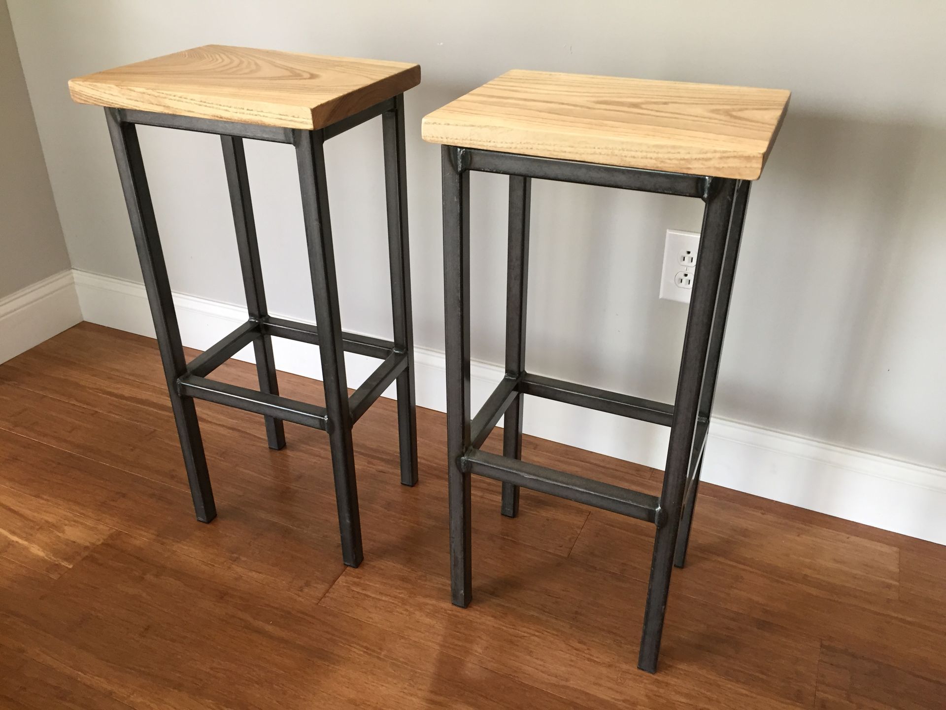 Black Ash Wood Bar Stools W/Steel Frame - Handmade In Denver