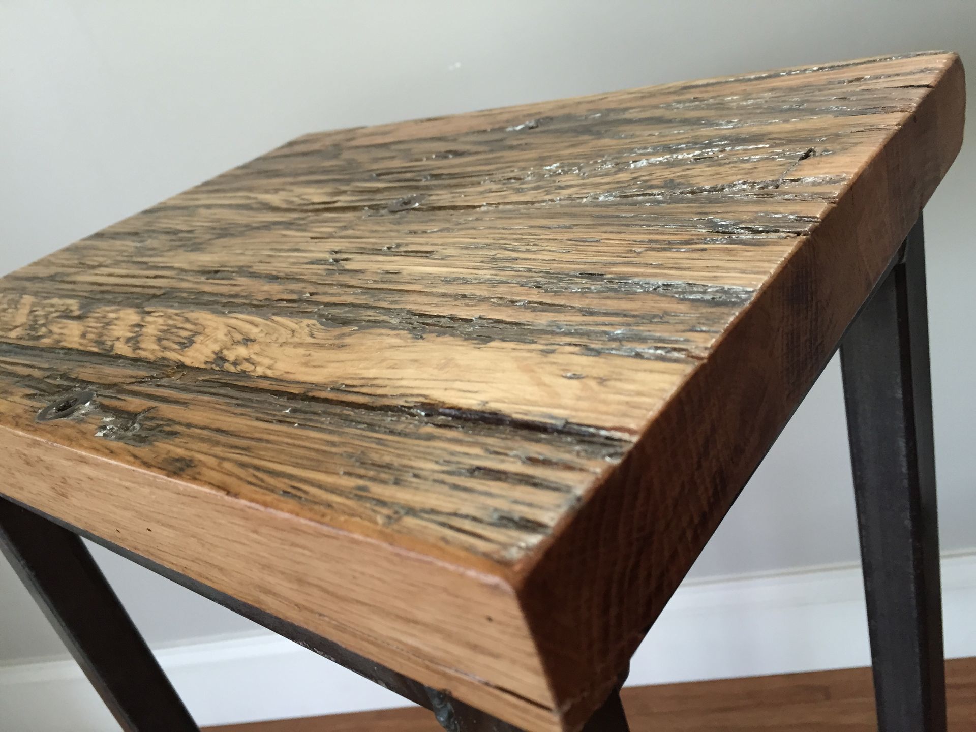 Reclaimed Oak Wood Bar Stools W/Steel Frames - Handmade In Denver