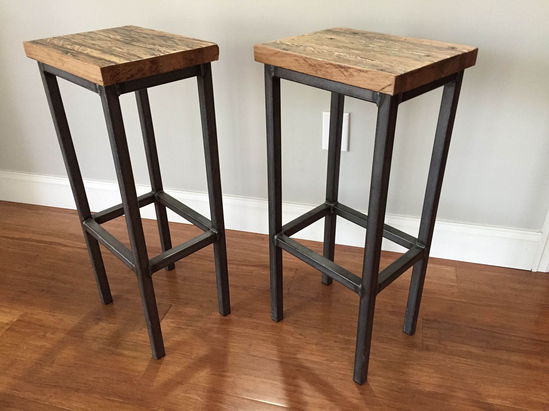 Reclaimed Oak Wood Bar Stools W/Steel Frames - Handmade In Denver 2 