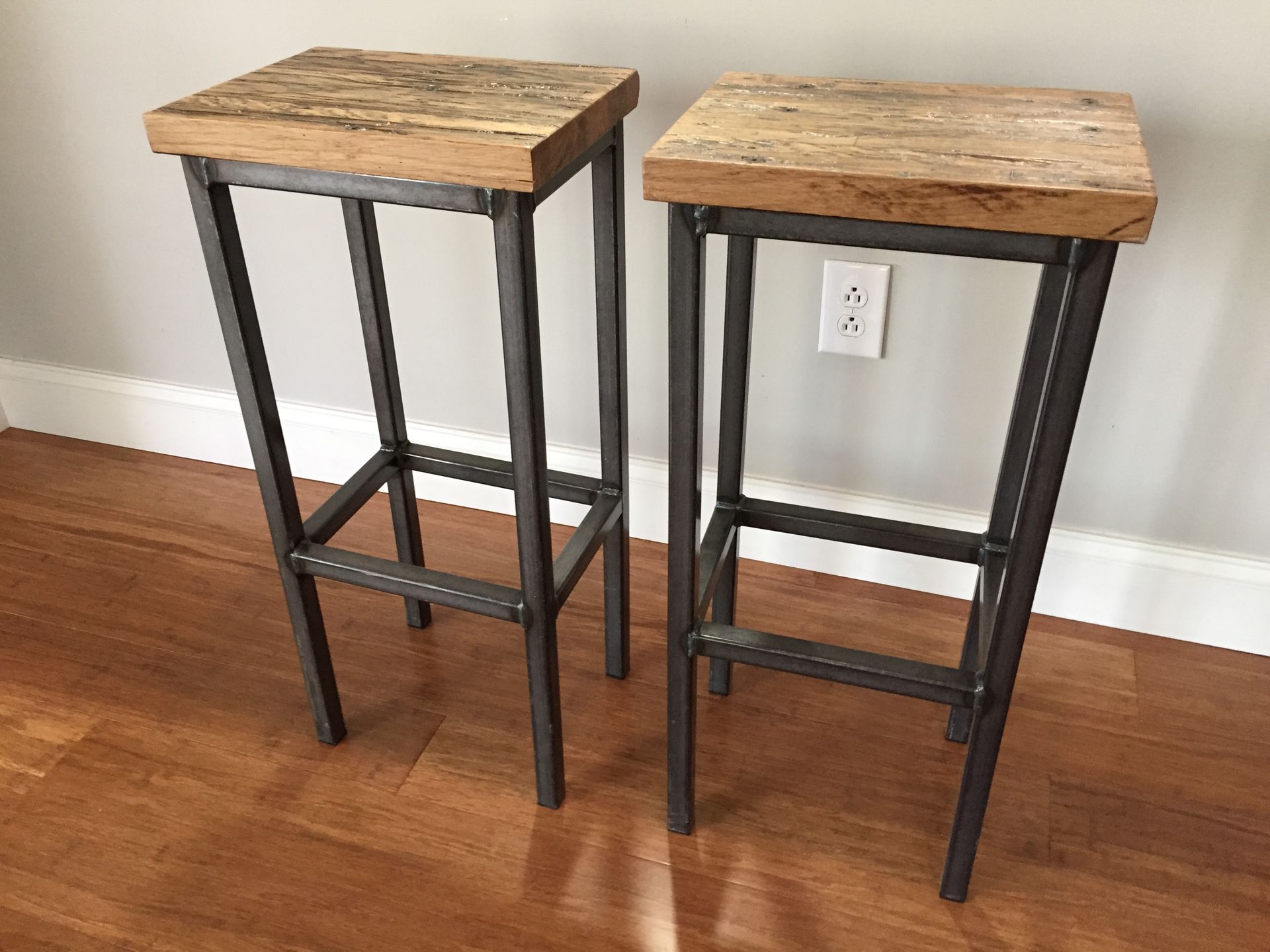 Reclaimed Oak Wood Bar Stools W/Steel Frames - Handmade In Denver 3 
