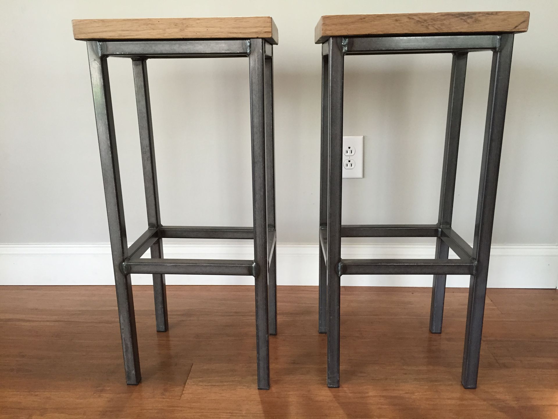 Reclaimed Oak Wood Bar Stools W/Steel Frames - Handmade In Denver 4 