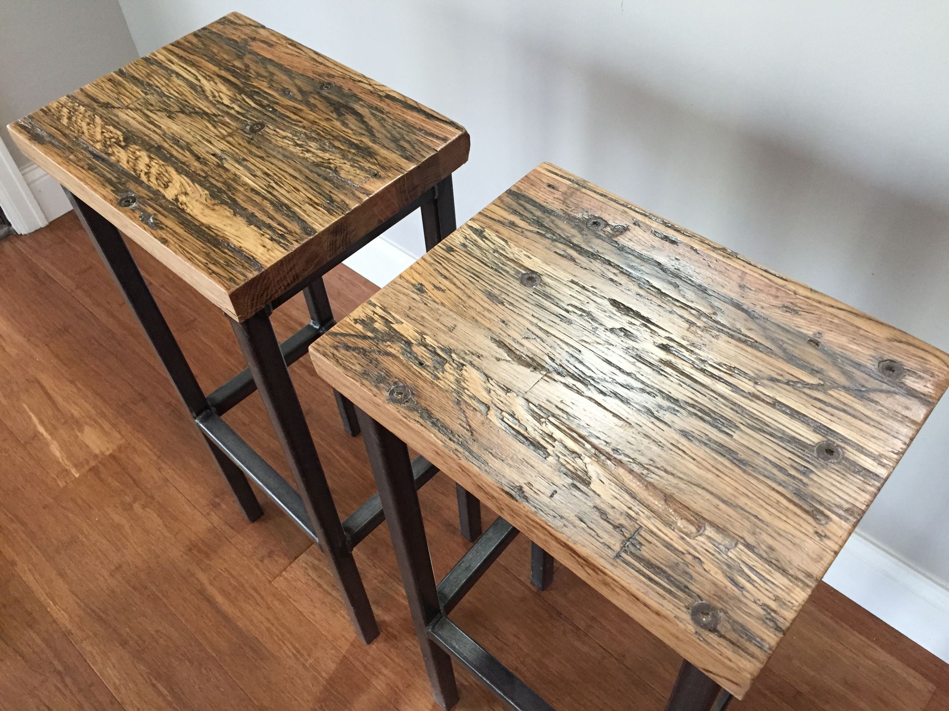 Reclaimed Oak Wood Bar Stools W/Steel Frames - Handmade In Denver 5 
