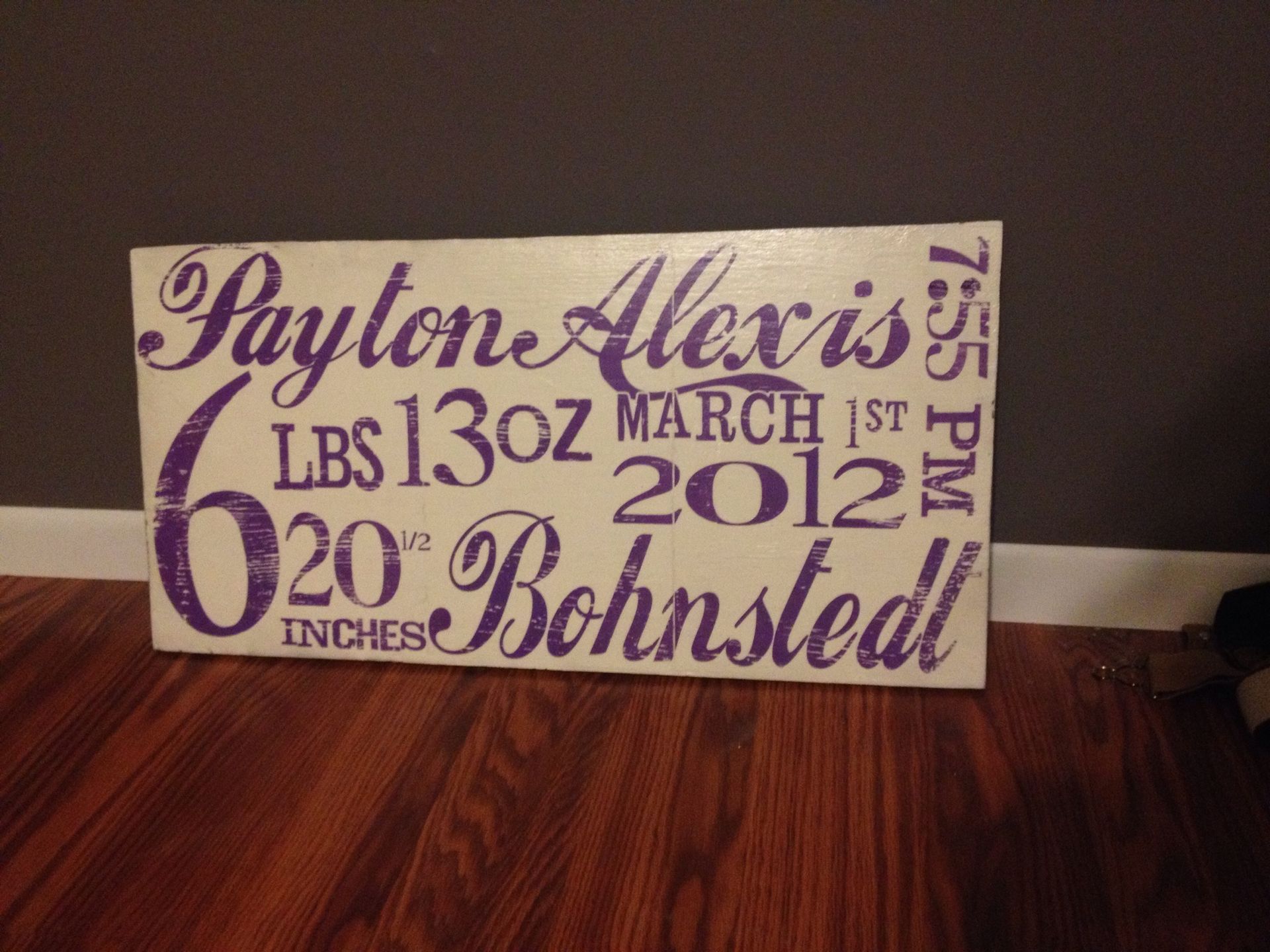 Custom Wooden Baby Info Sign