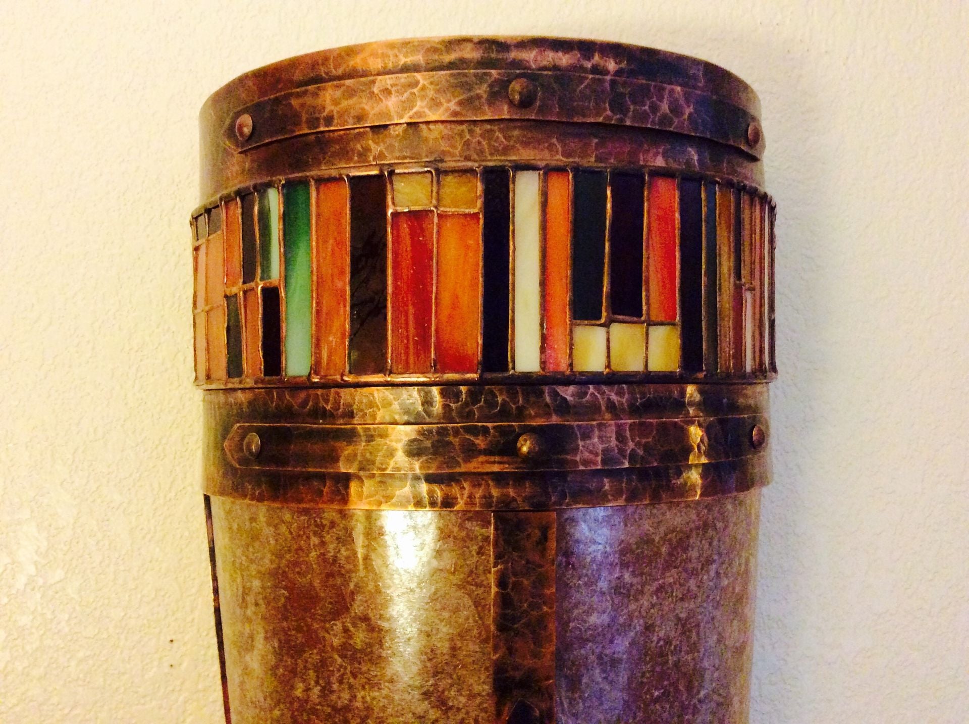 Copper,Mica And Stained Glass Sconces
