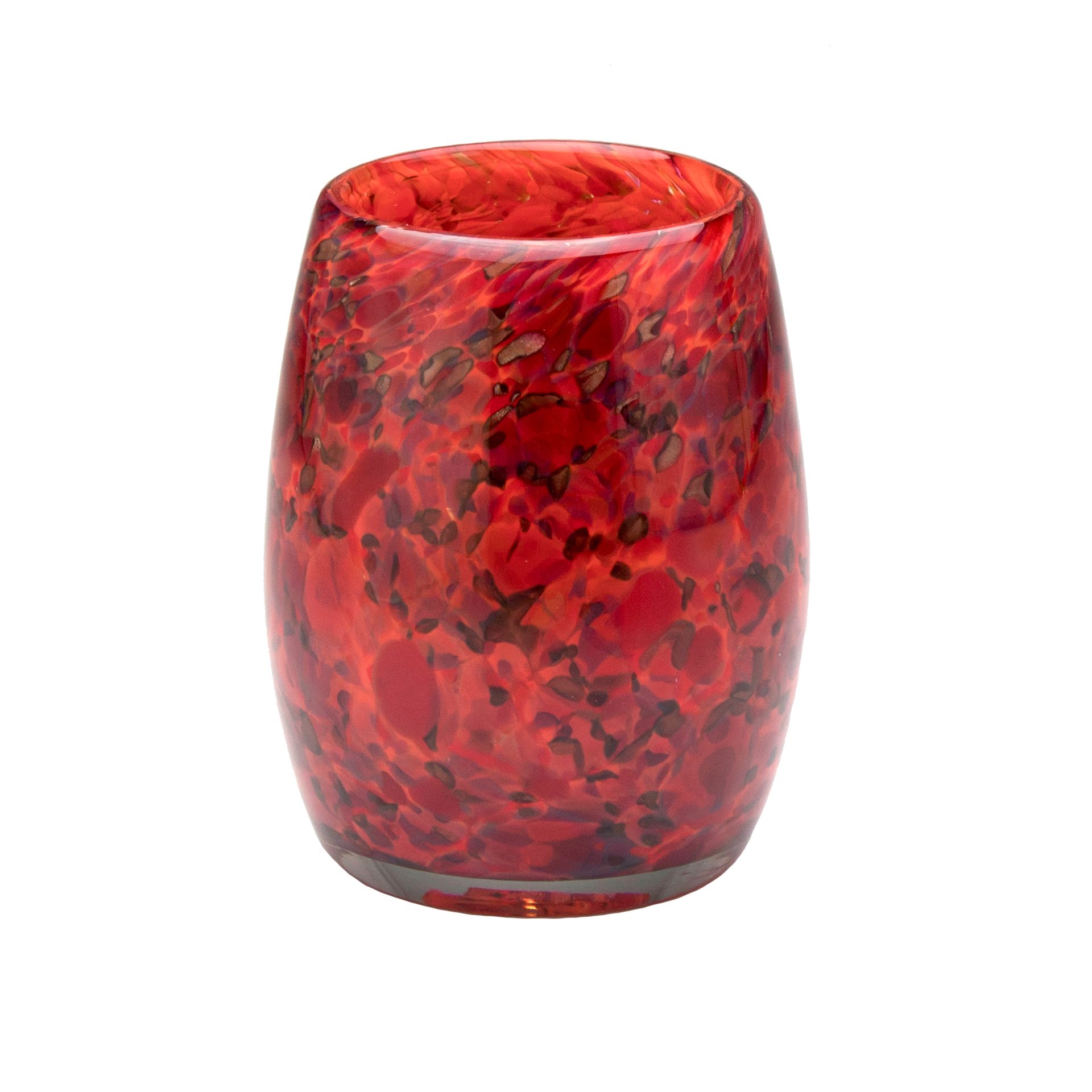 Votive Candle Holder. Hand Blown Art Glass In Red.