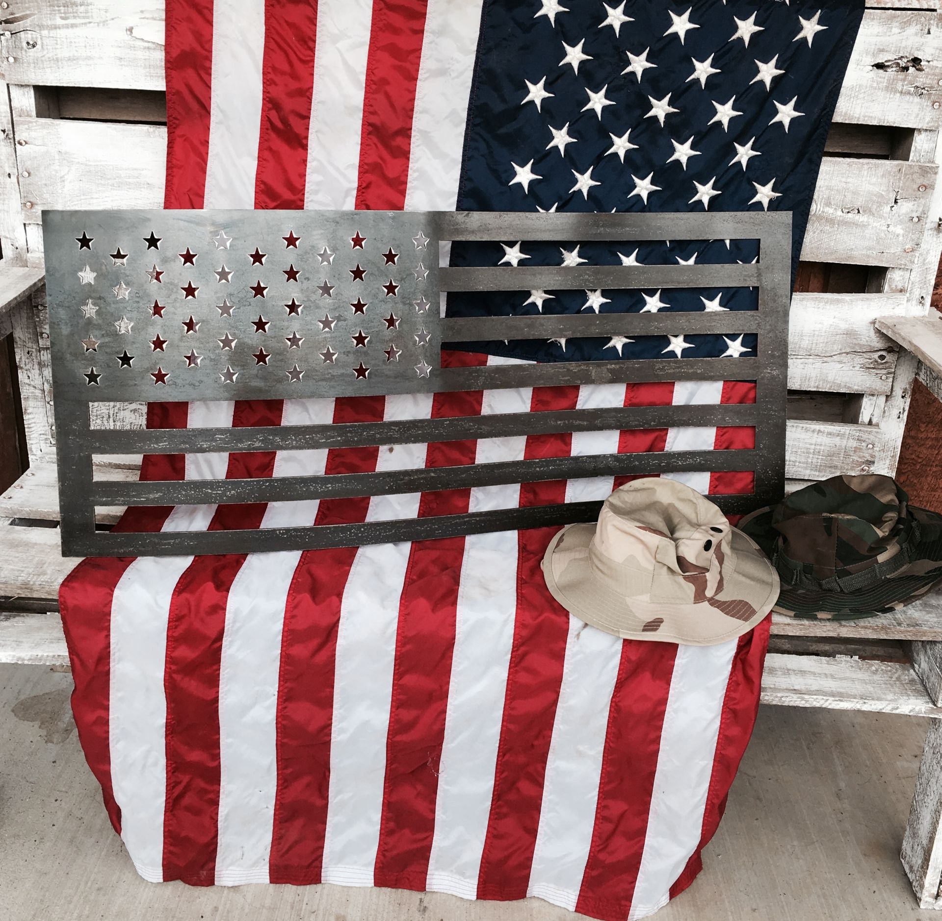 Distressed Metal American Flag