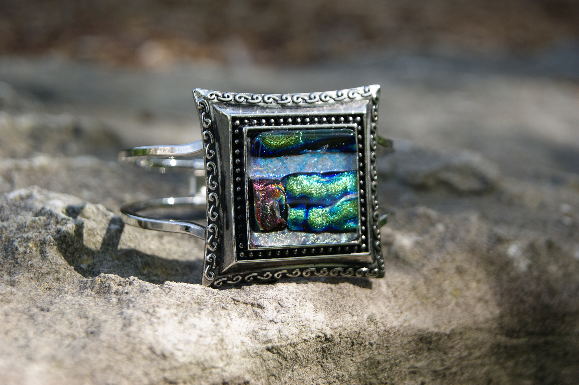 Hinged Dichroic Glass Cuff Bracelet