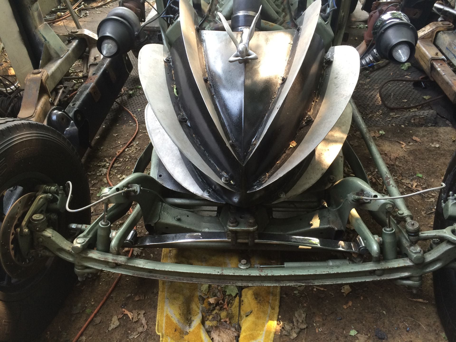 Custom Nose Cone/Intercooler. Hammer-Formed Steel And Cut Aluminum.