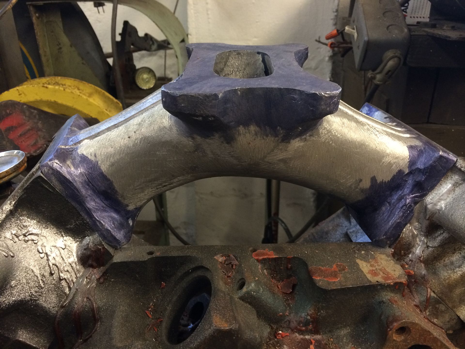 Intake Manifold. V8 Car Engine Converted To Motorbike 2-Cylinder.