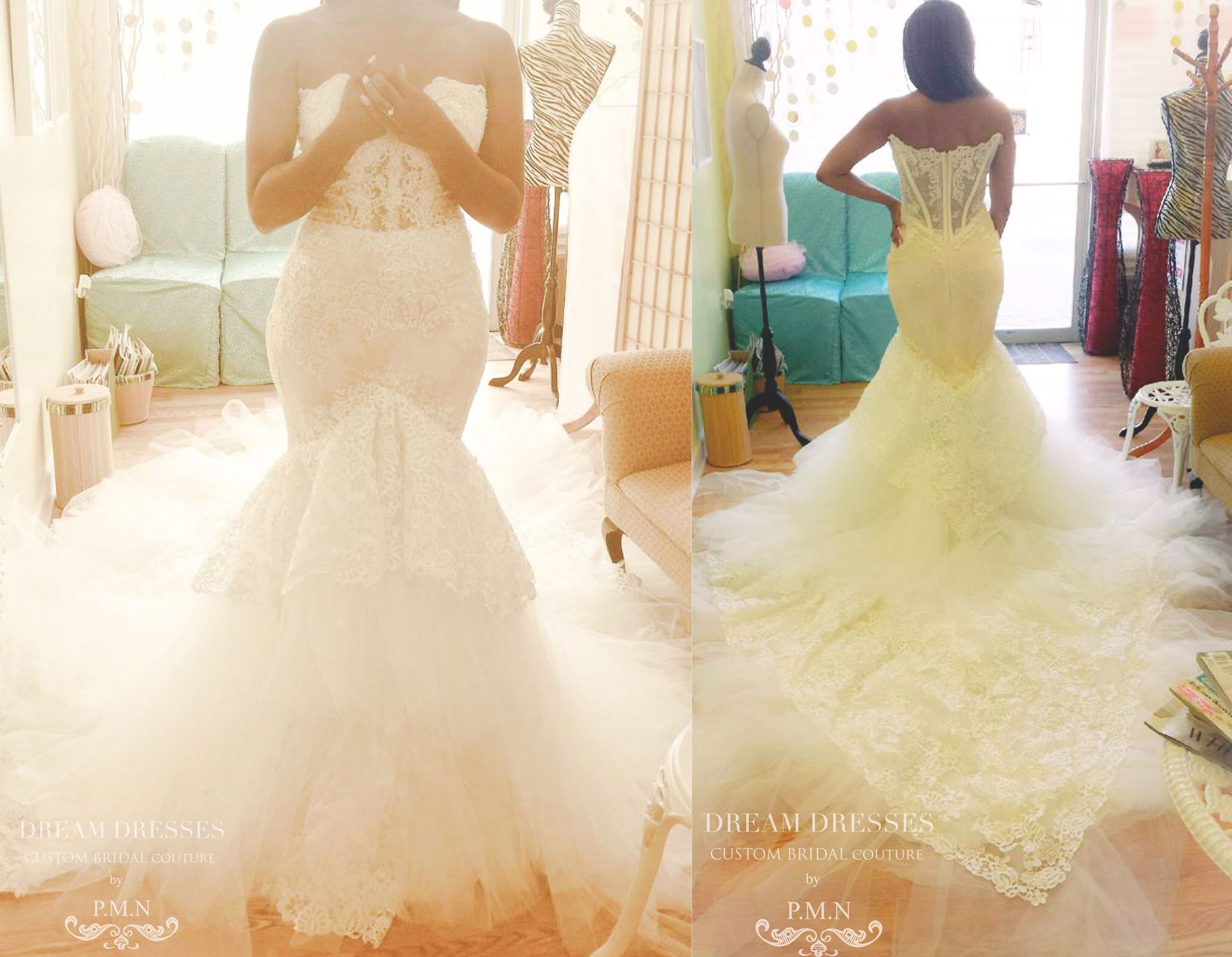 Gorgeous Strapless Trumpet Wedding Gown With Four Layer Extended Long Train