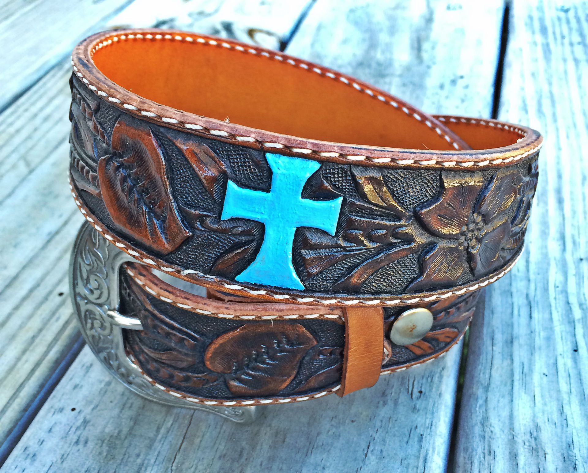 Custom Western Floral Belt Hand Carved In Usa